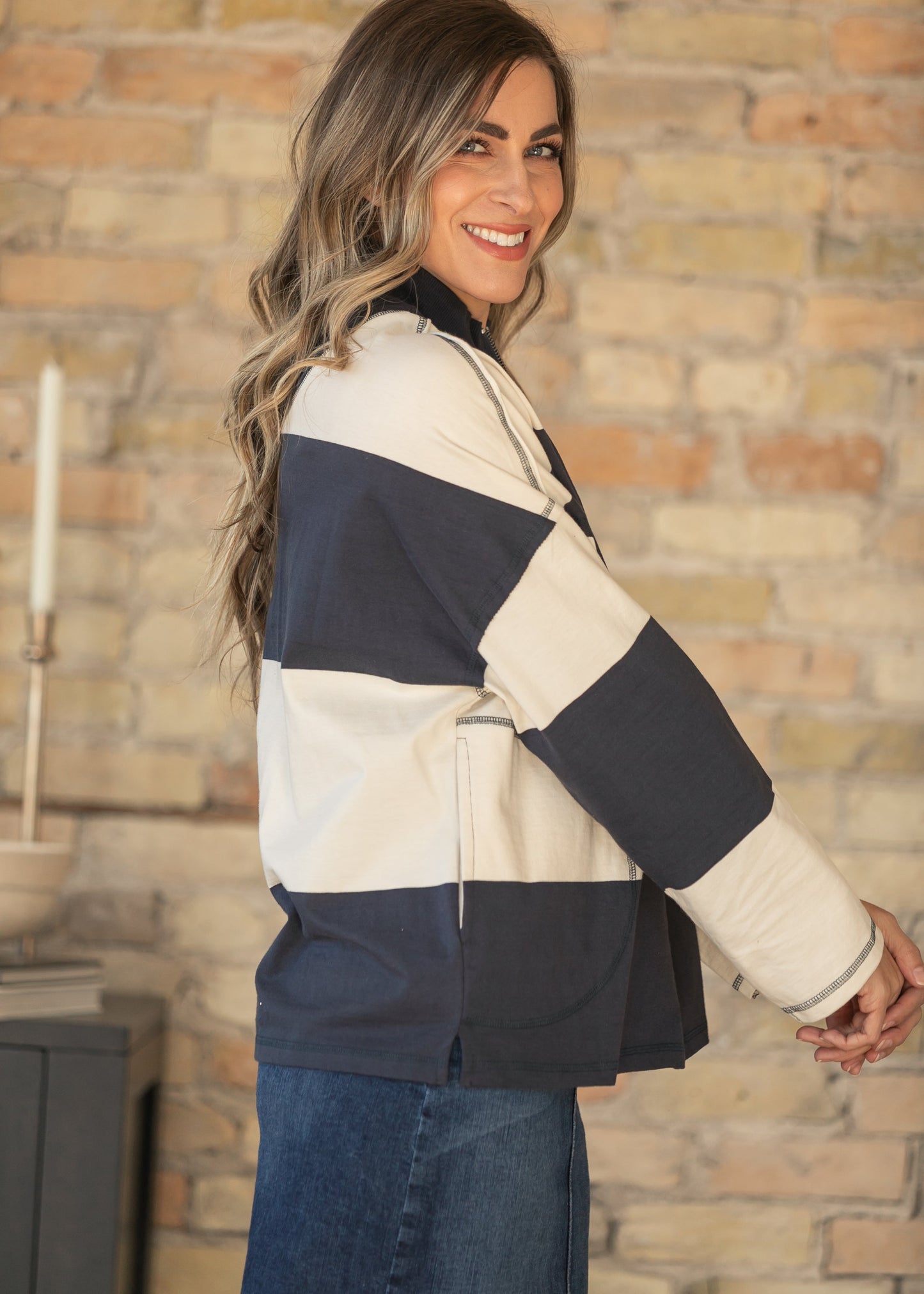 Camille Stripe Half Zip Top
