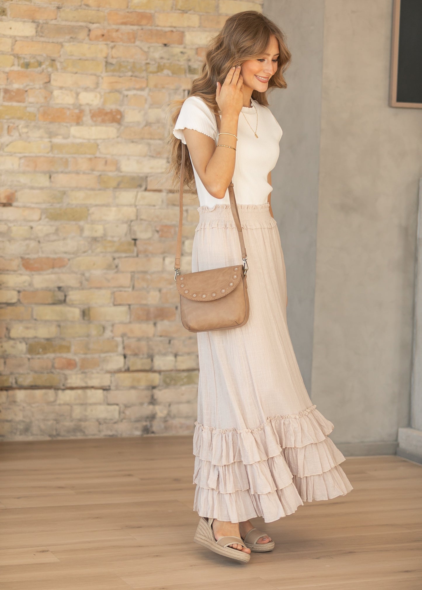 Crinkled Ruffle Maxi Skirt