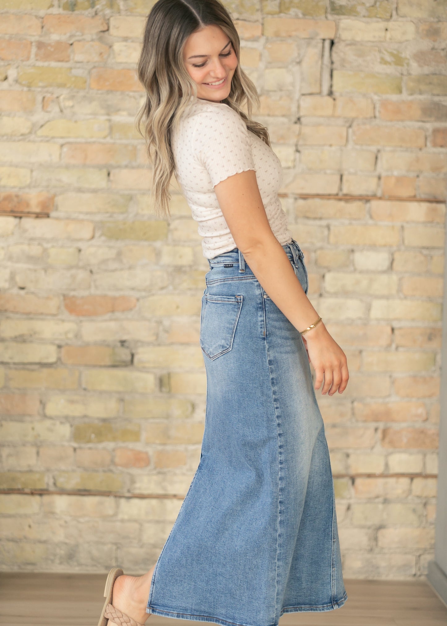 Medium Wash High Rise Maxi Skirt