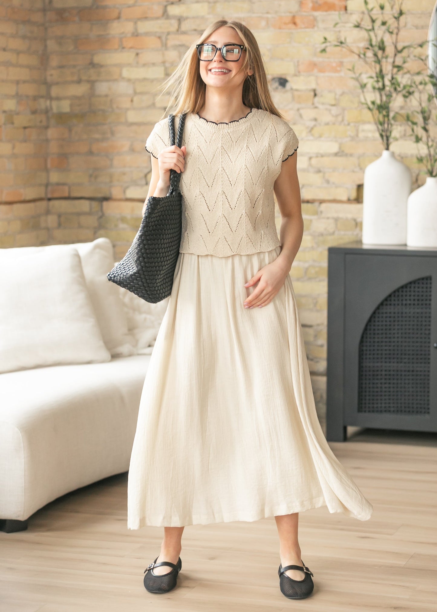Mixed Media Knit Sweater Maxi Dress