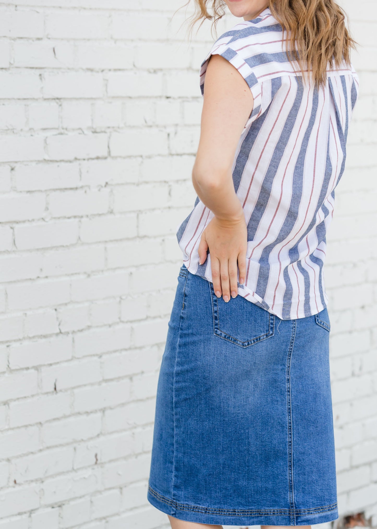 Bailee Triple Stitch Midi Denim Jean Skirt - FINAL SALE