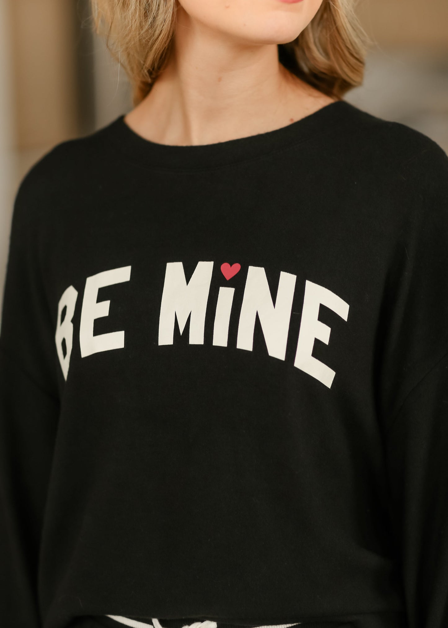 Be Mine Black Long Sleeve Soft Lounge Top - FINAL SALE
