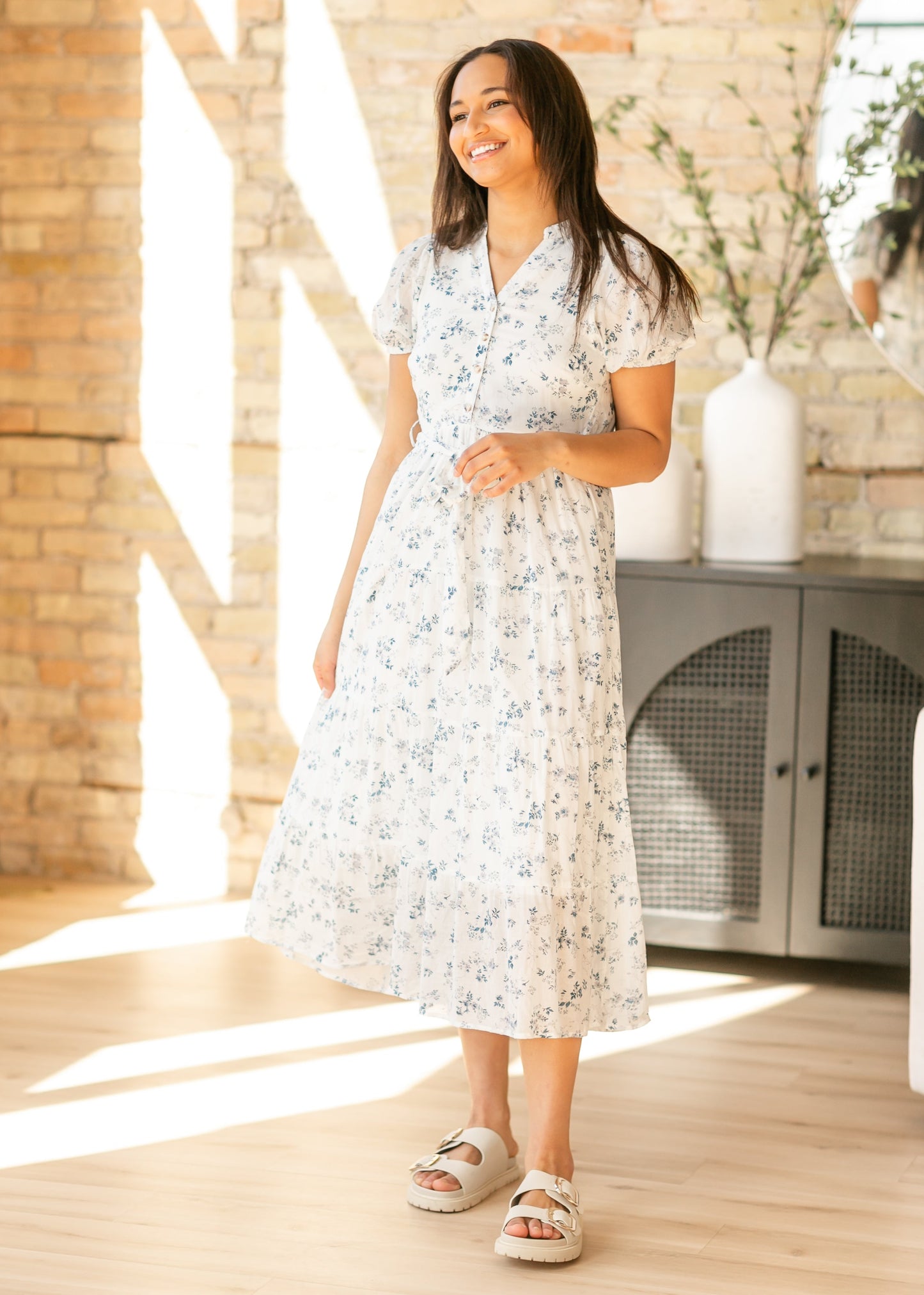 Blue Printed Button Front Tiered Maxi Dress - FINAL SALE
