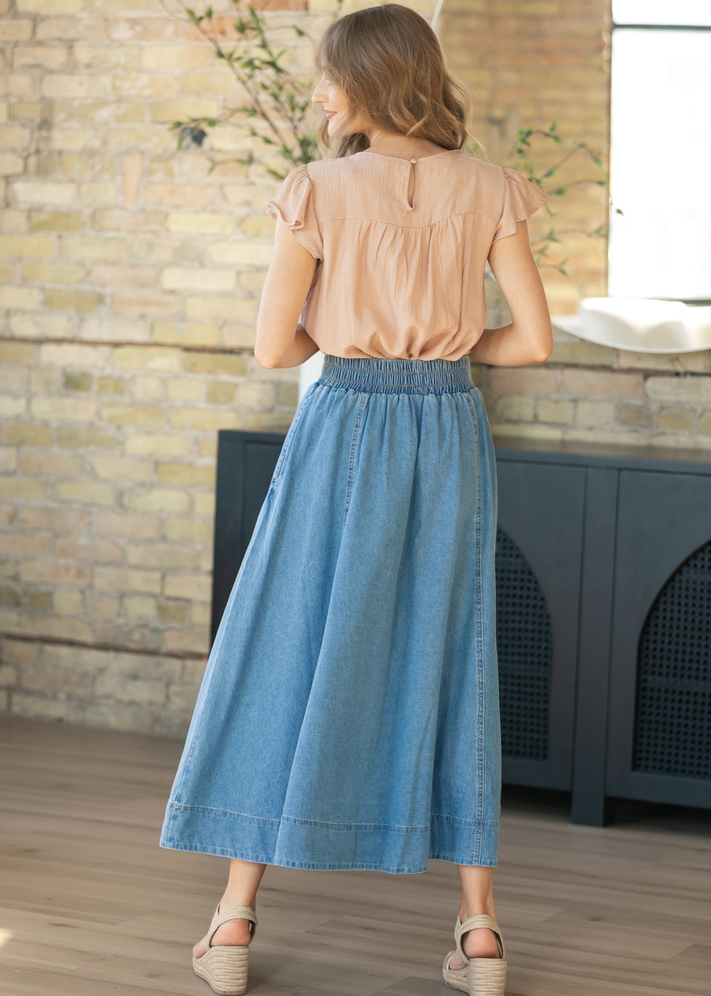 Blush Ladder Lace Flounce Sleeve Top