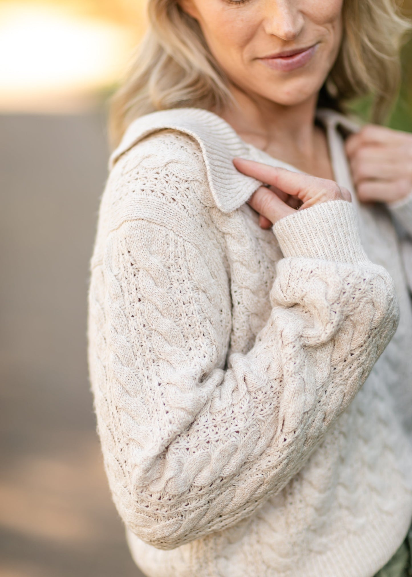 Blythe Cable Knit Polo Heather Oat Sweater - FINAL SALE