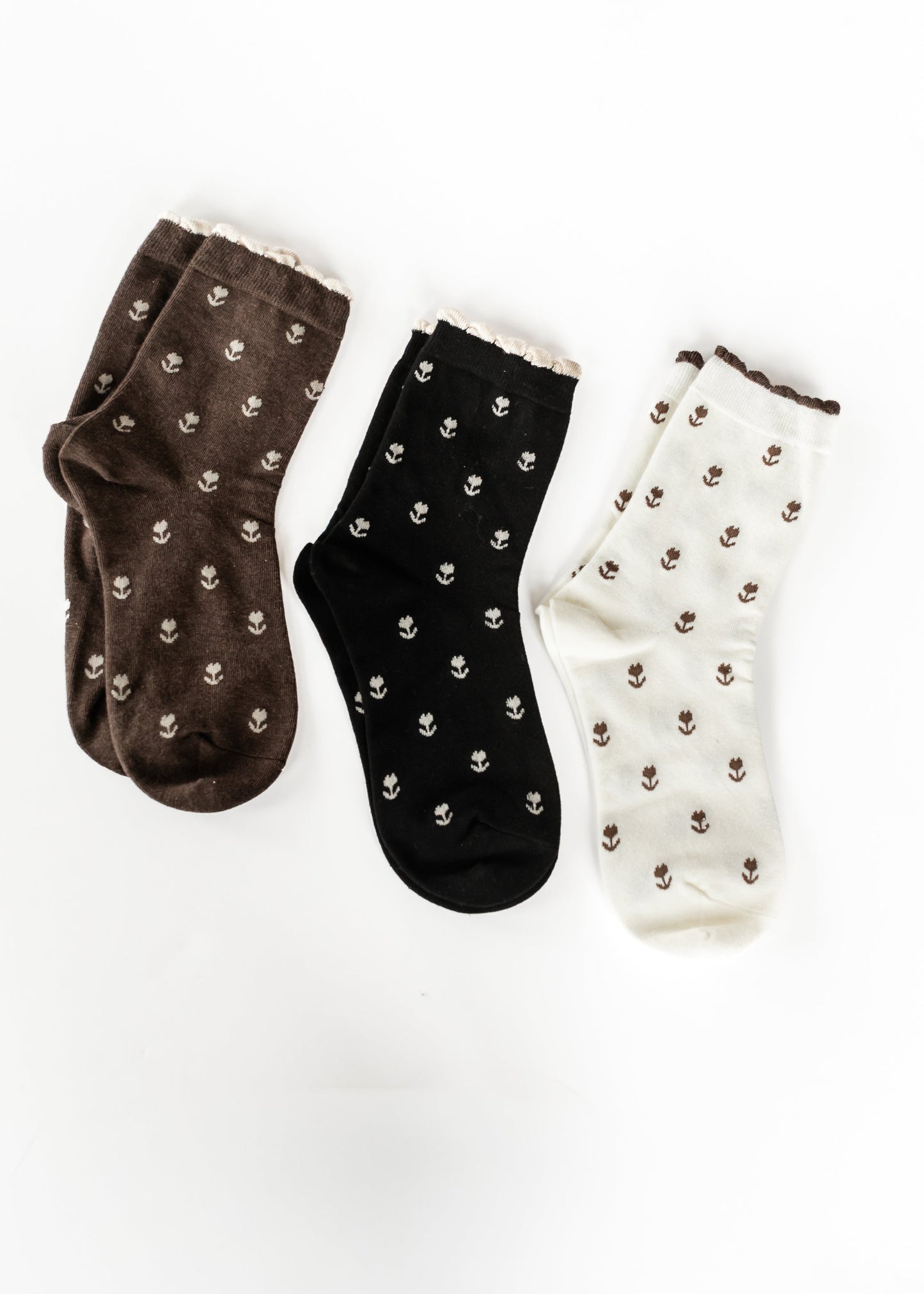 Brown Crew Floral Cotton Sock