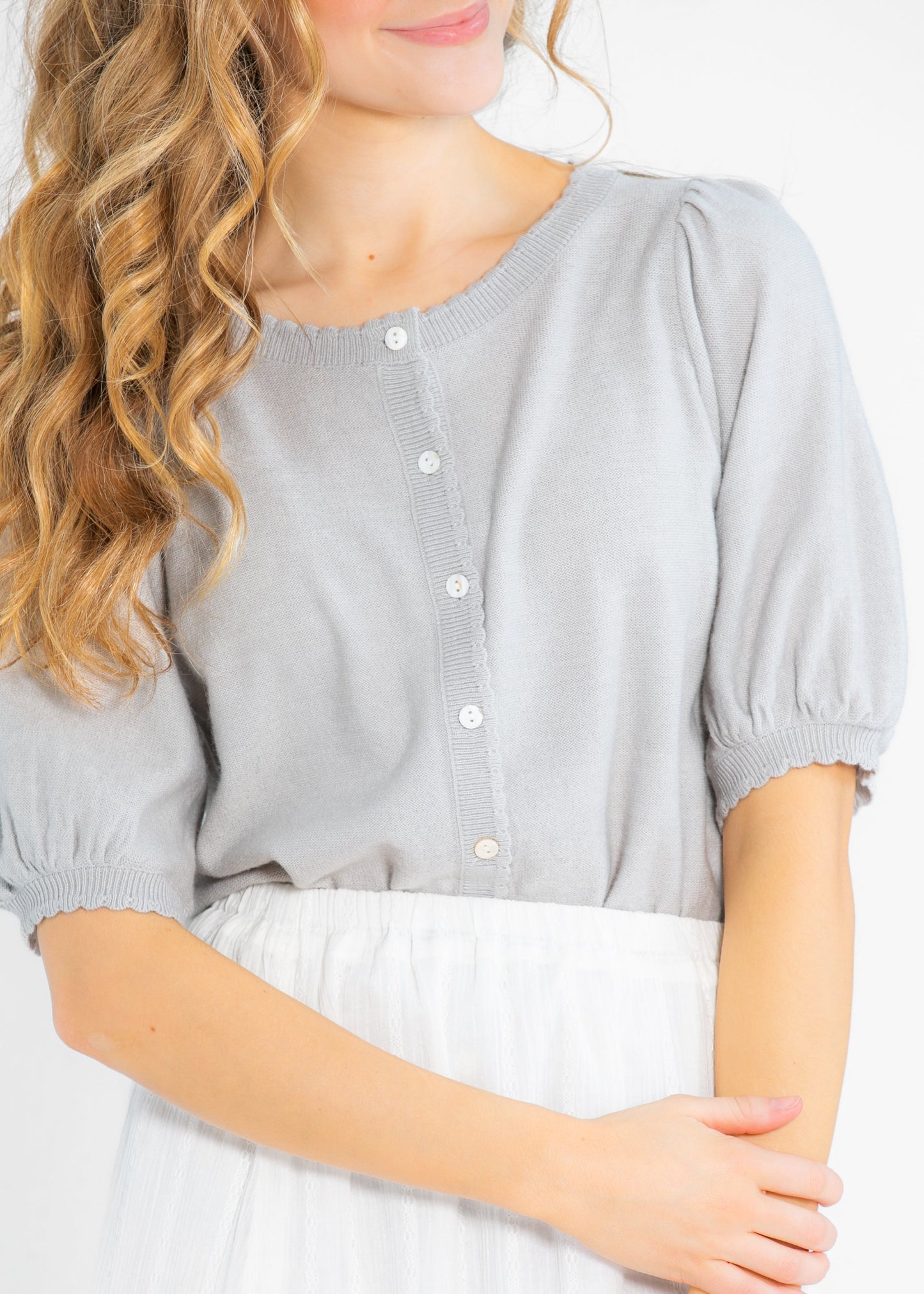 Colette Button Puff Short Sleeve Cardigan - FINAL SALE