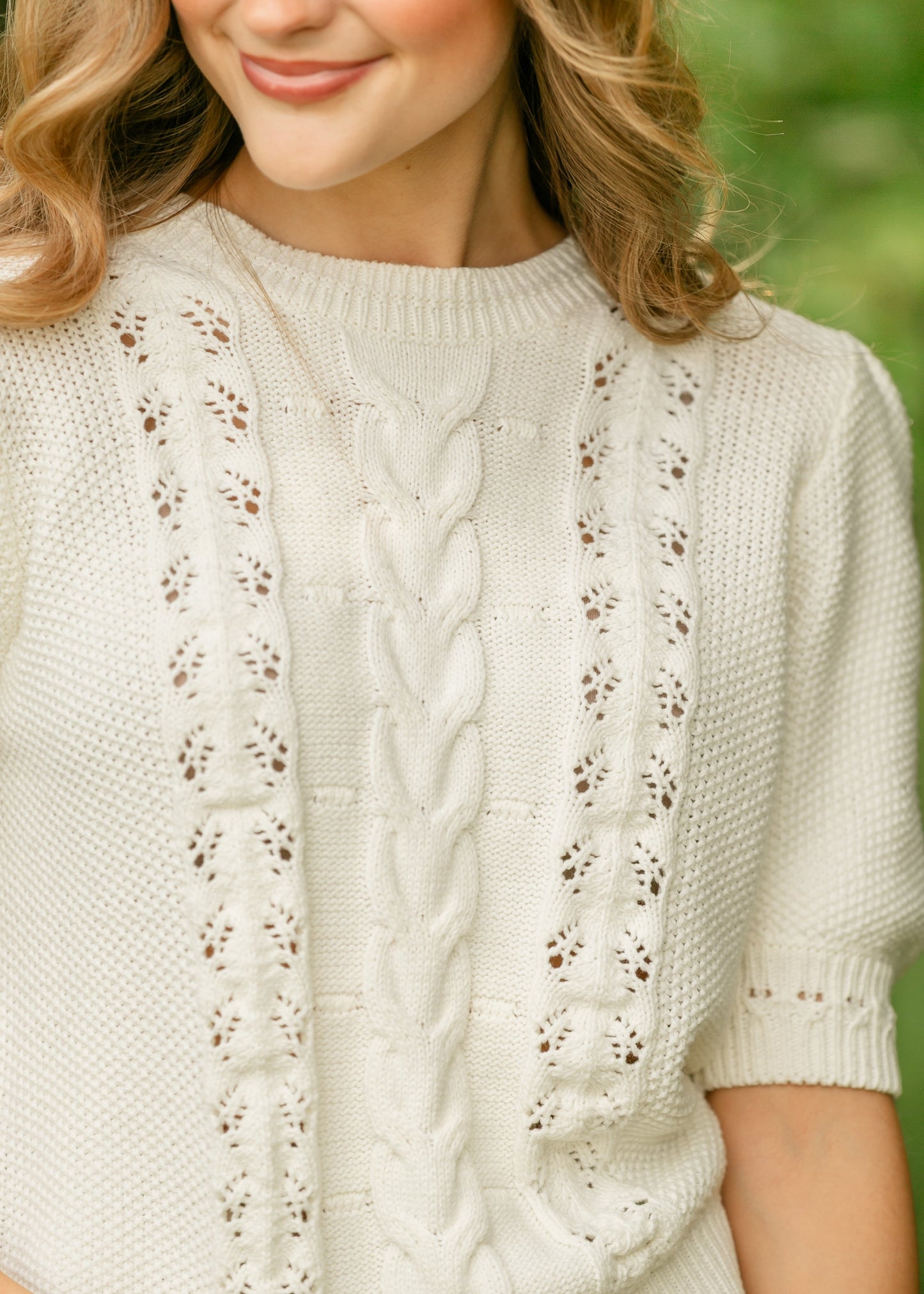 Cable Knit Short Sleeve Sweater