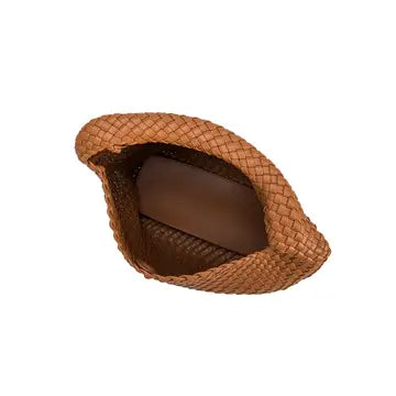 Camel Large Woven Vegan Leather Shoulder Bag
