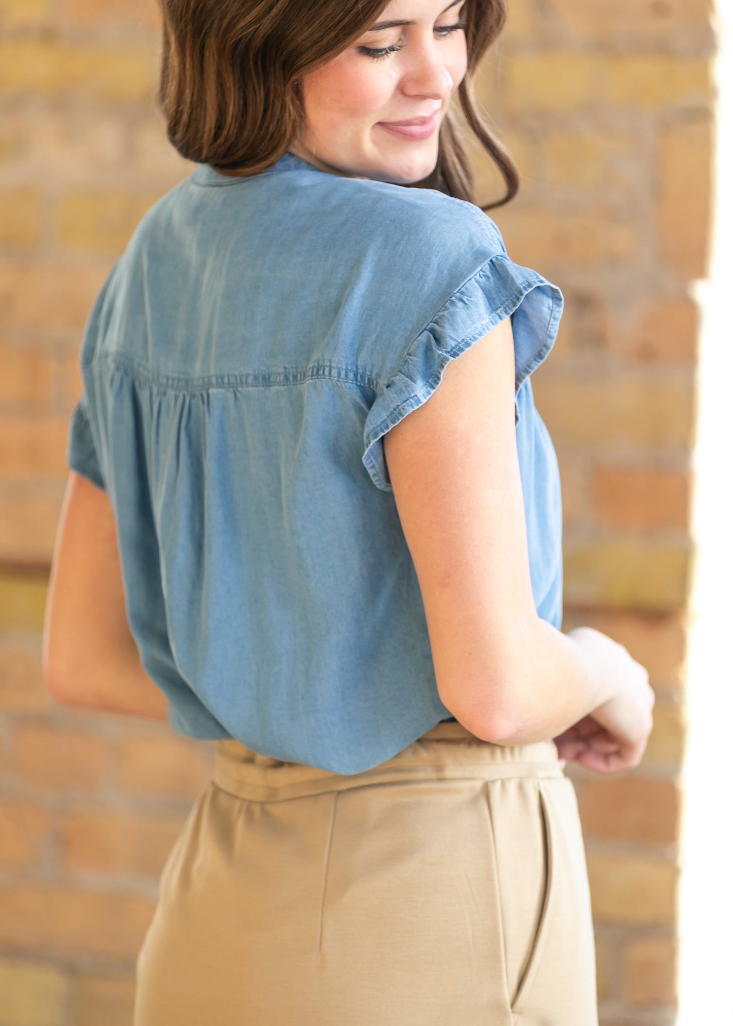 Chambray Button Front Top