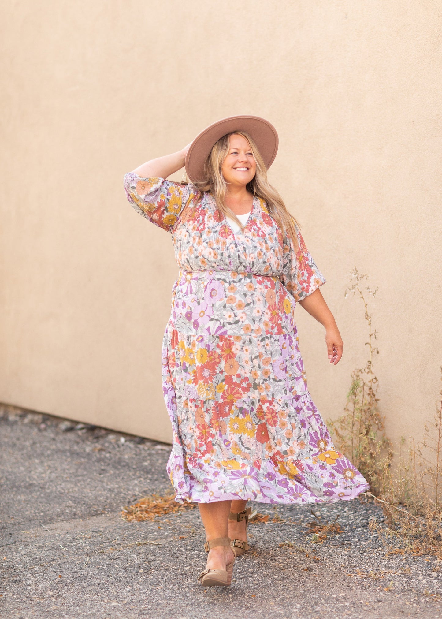 Crossover Smocked Bodice Floral Print Maxi Dress - FINAL SALE