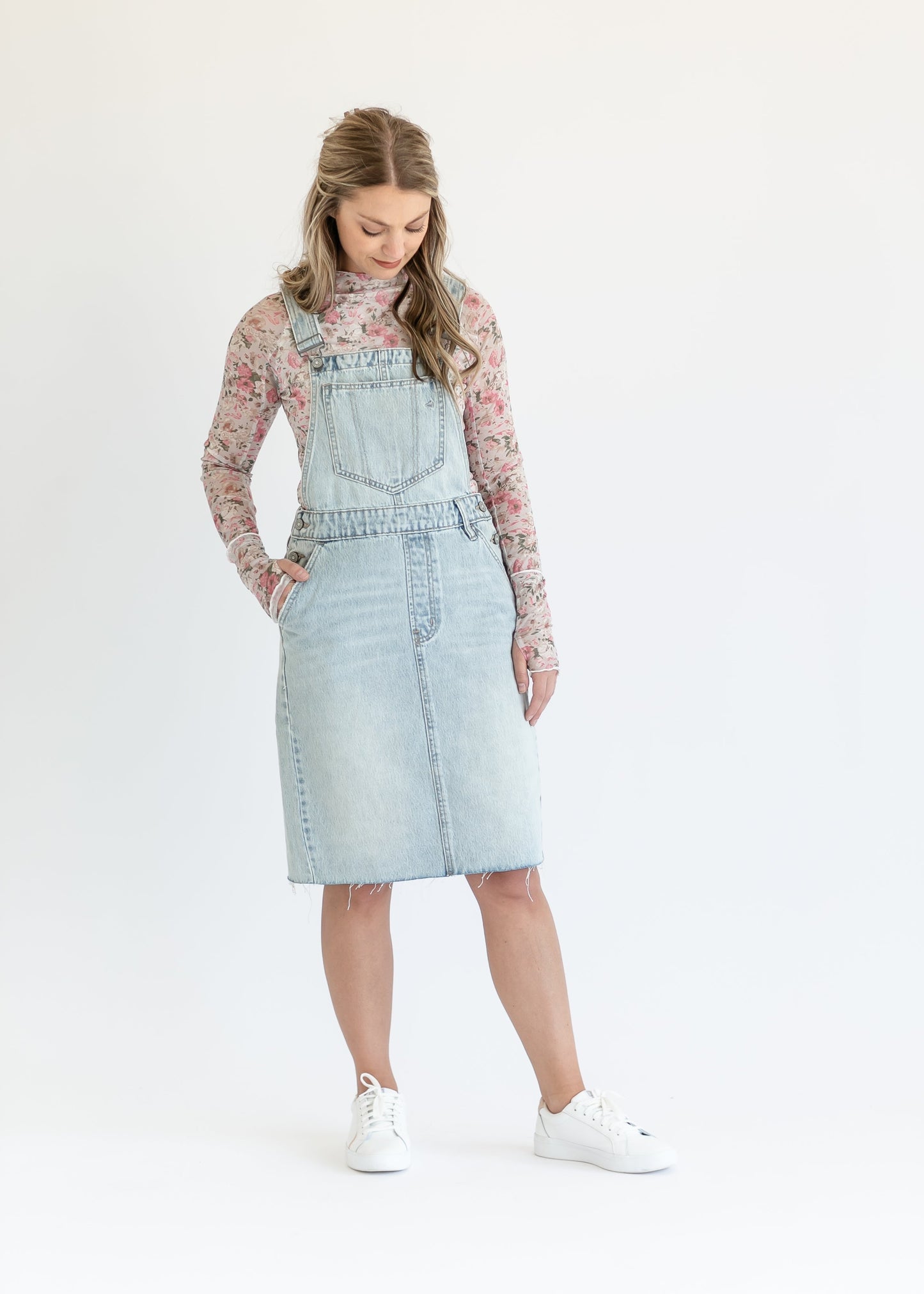 Denim Overall Jumper Raw Hem Midi Dress - FINAL SALE