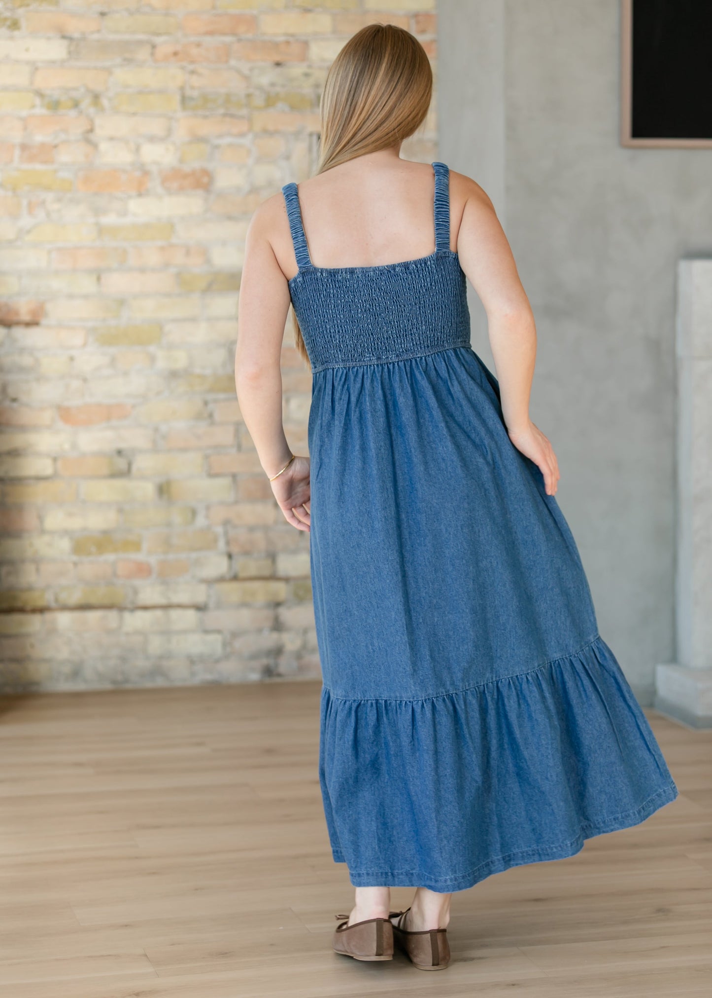Denim Smocked Tank Maxi Dress