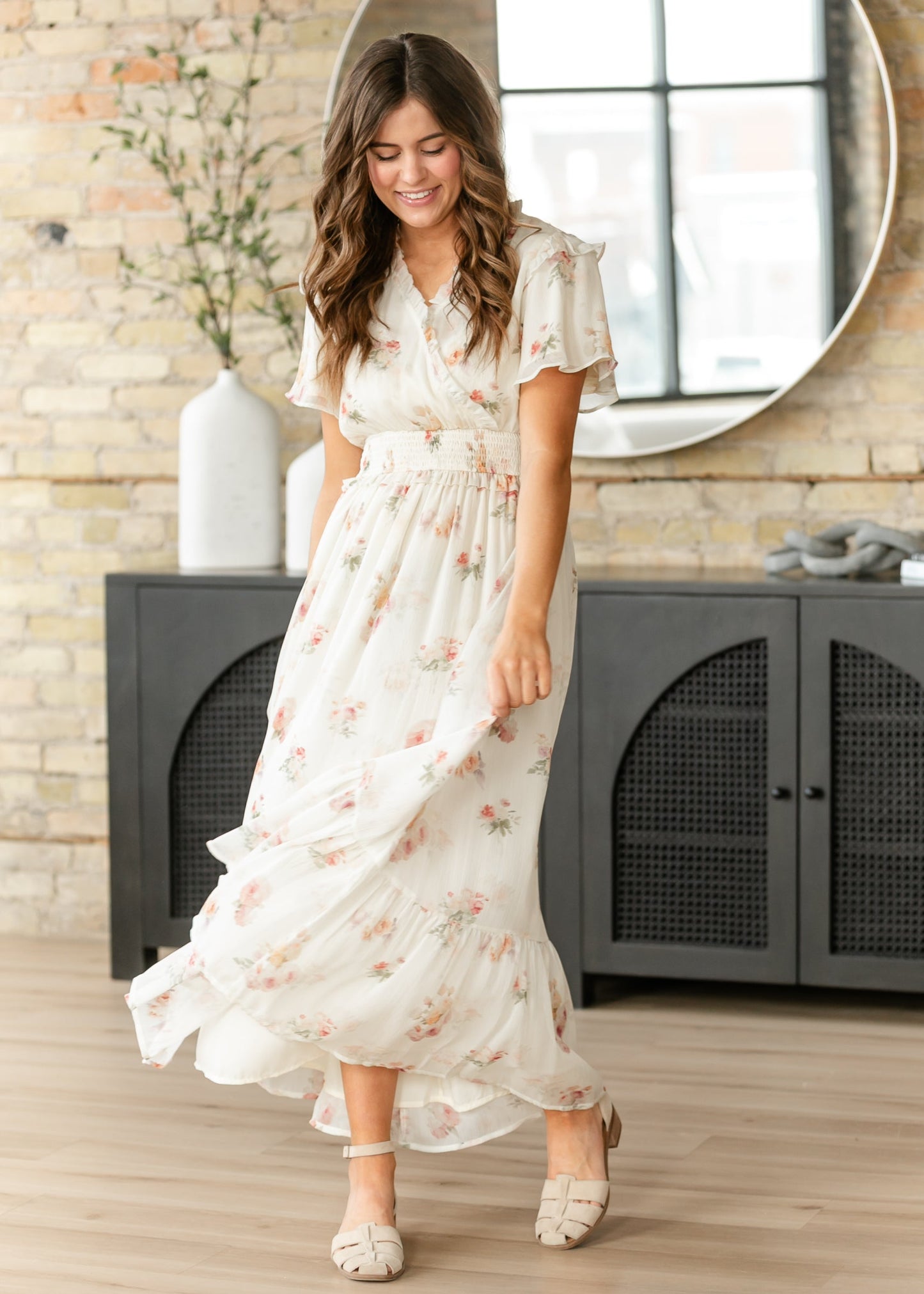 Eden Cream Floral Maxi Dress