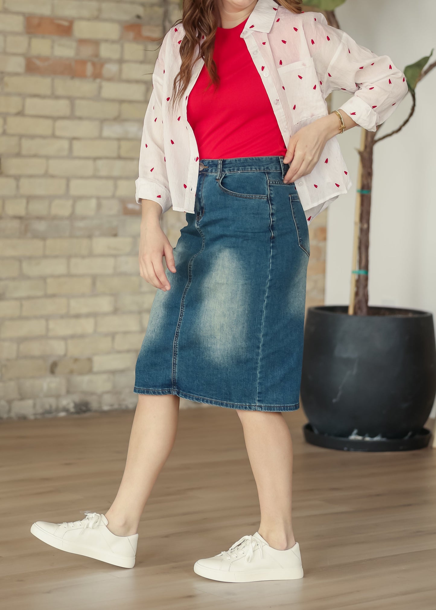 Elliot Dark Wash Denim Midi Skirt