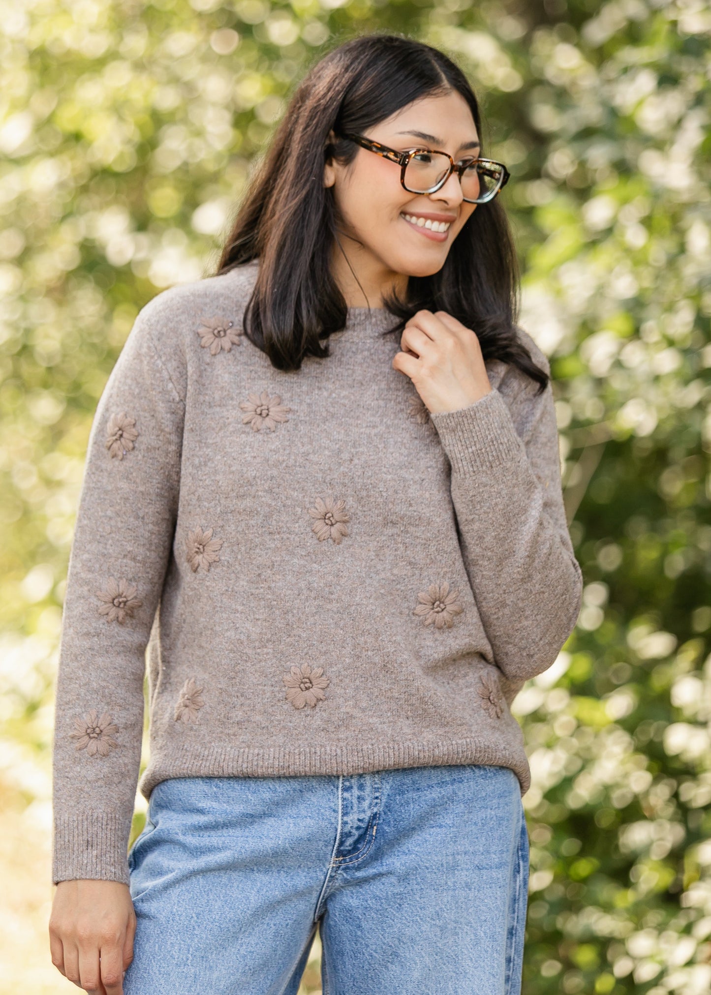 Embroidered Floral Crewneck Sweater - FINAL SALE