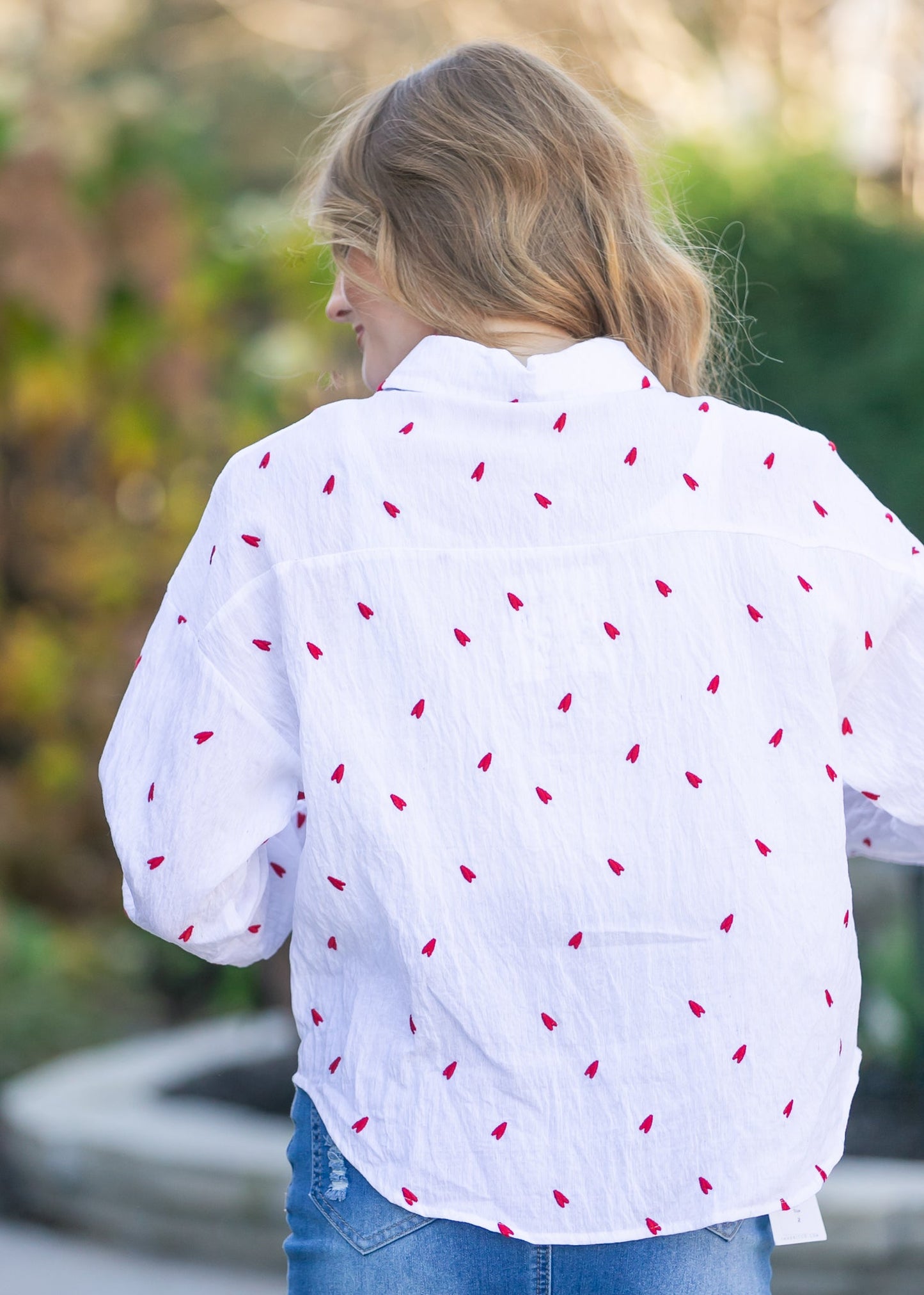 Embroidered Heart Button Down Top