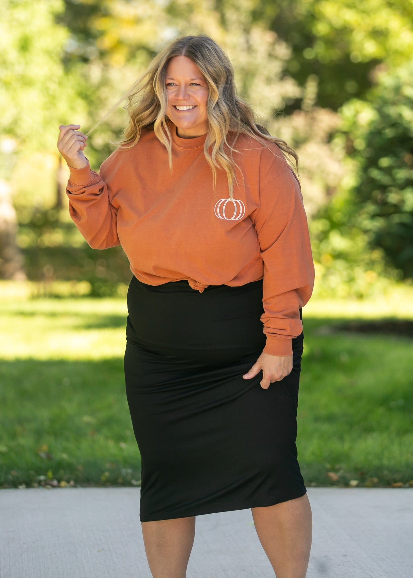 Embroidered Pumpkin Long Sleeve Graphic Tee - FINAL SALE