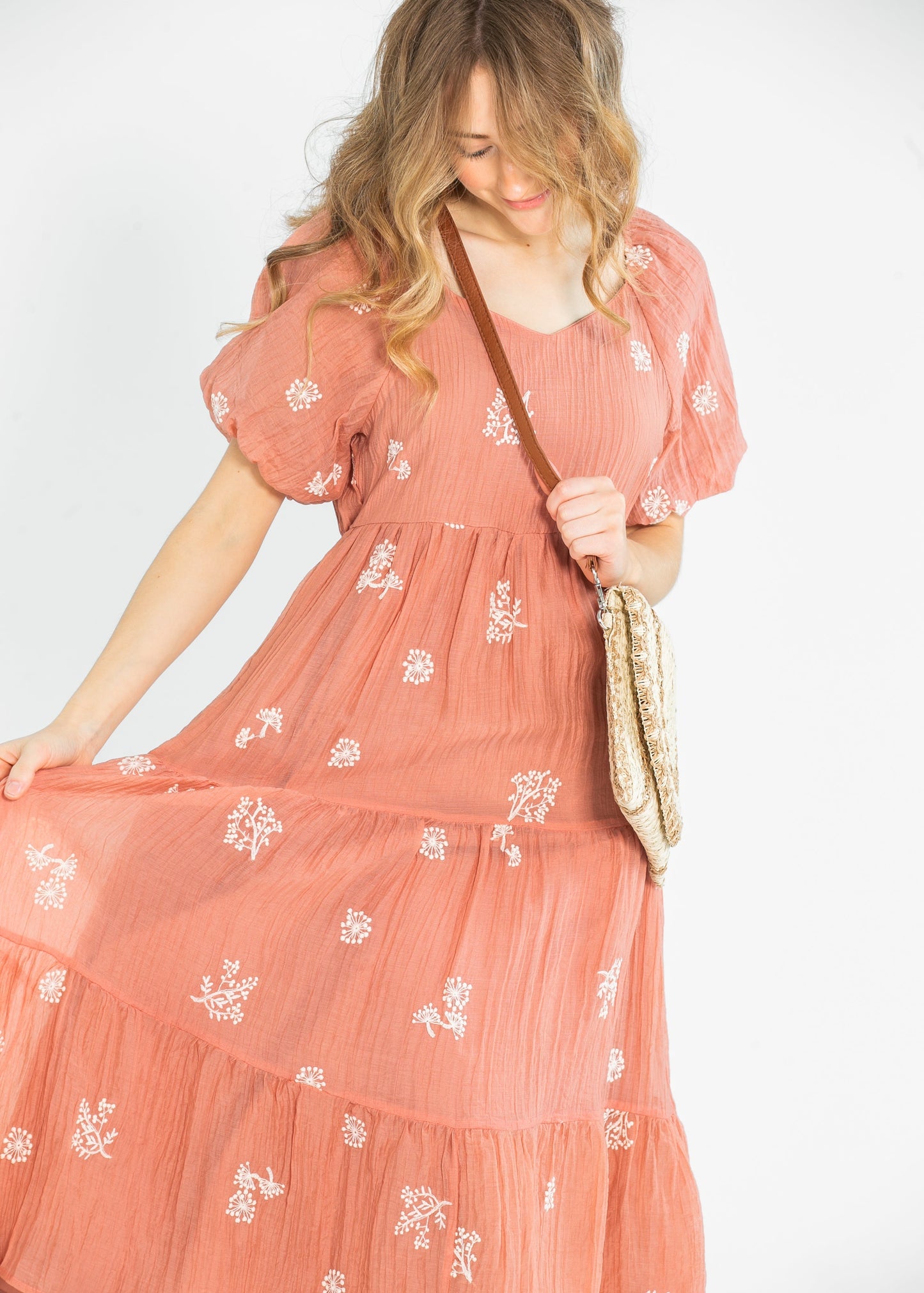 Embroidered Sweetheart Neck Tiered Dress - FINAL SALE