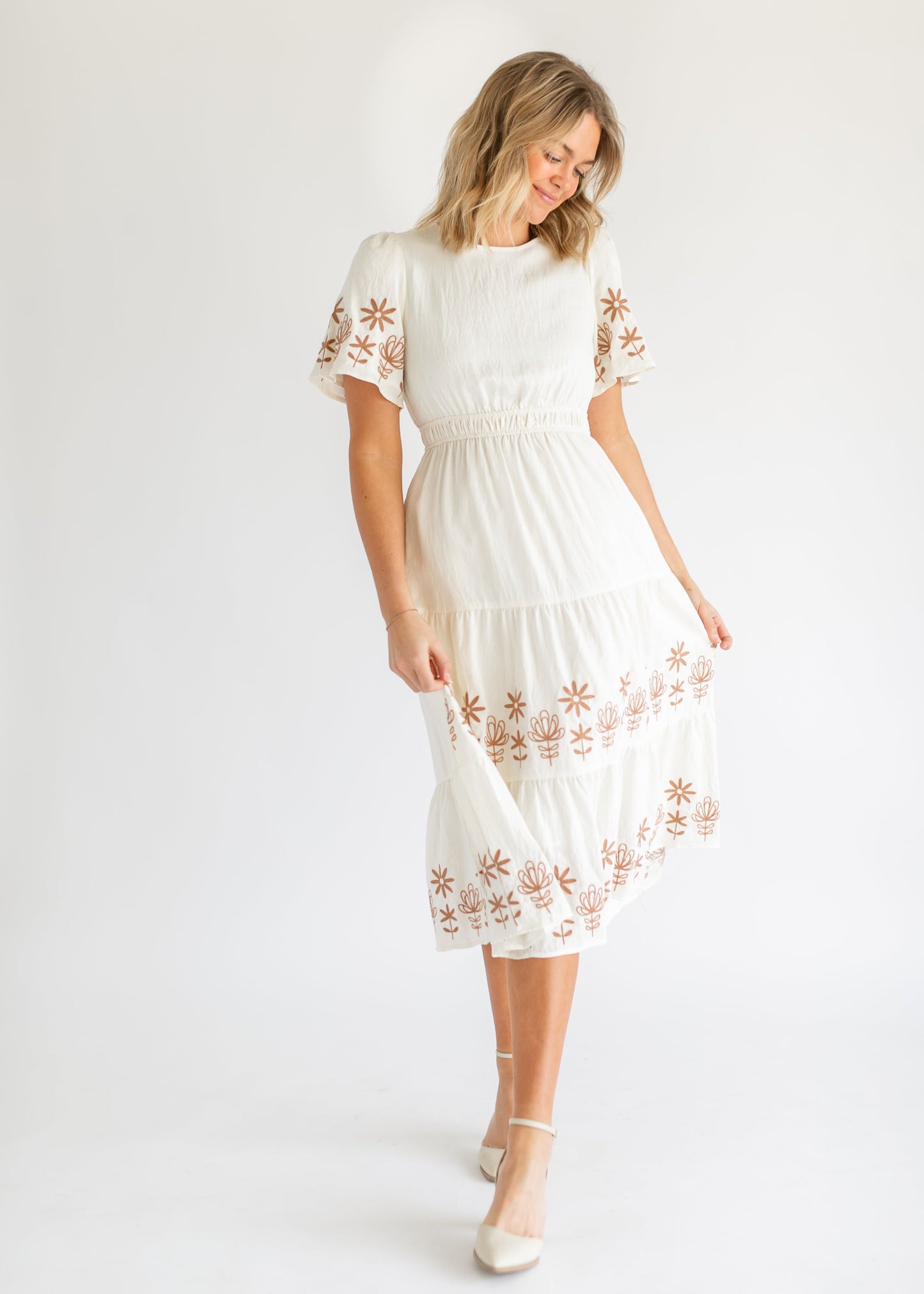 Embroidered Tiered Short Sleeve Maxi Dress - FINAL SALE