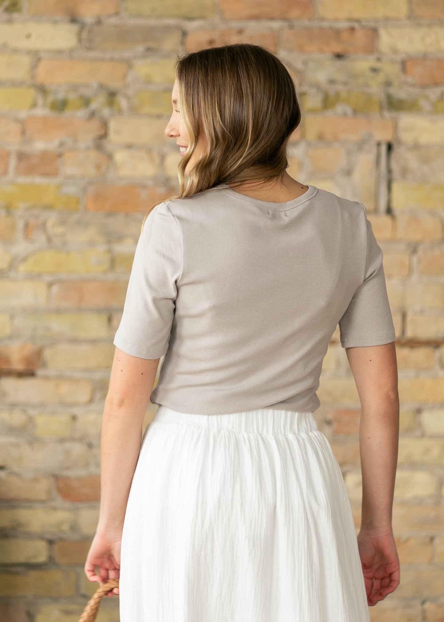 Essential Taupe Ribbed Half Sleeve Tee
