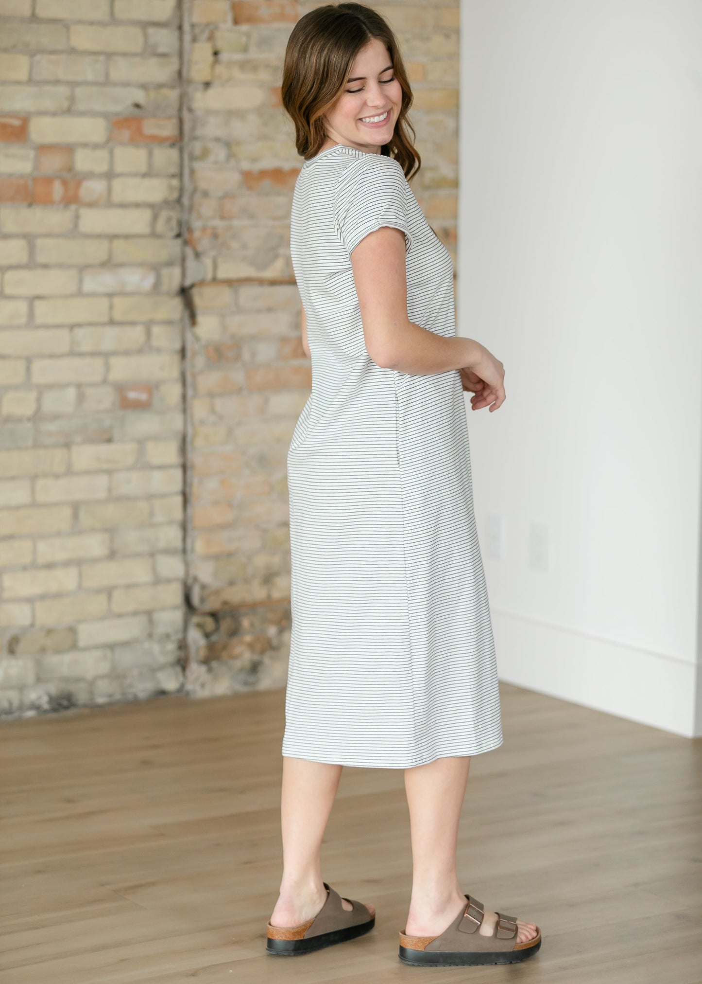Finley Black Stripe V-neck Midi Dress