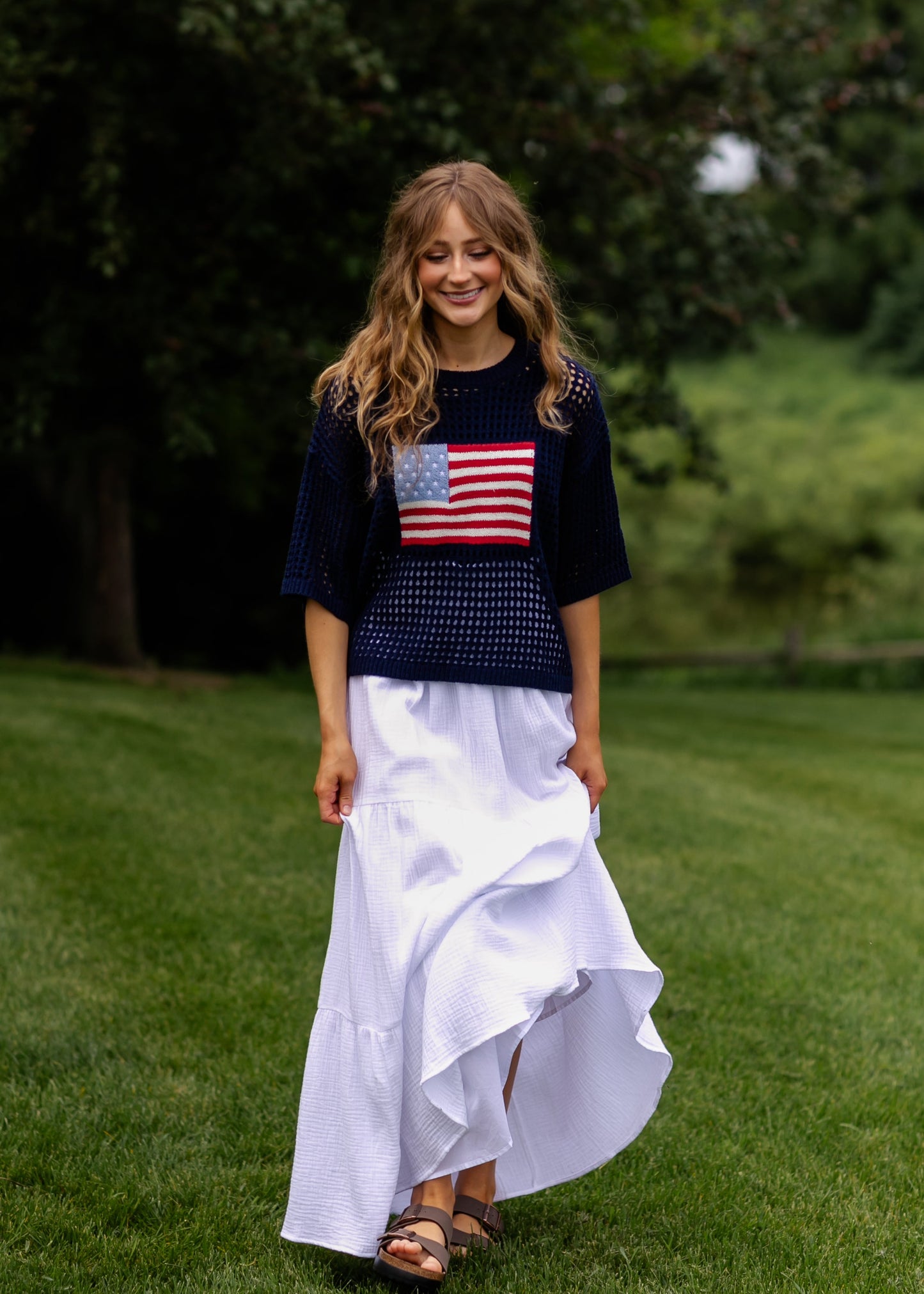 Flag Print Crochet Sweater Top - FINAL SALE