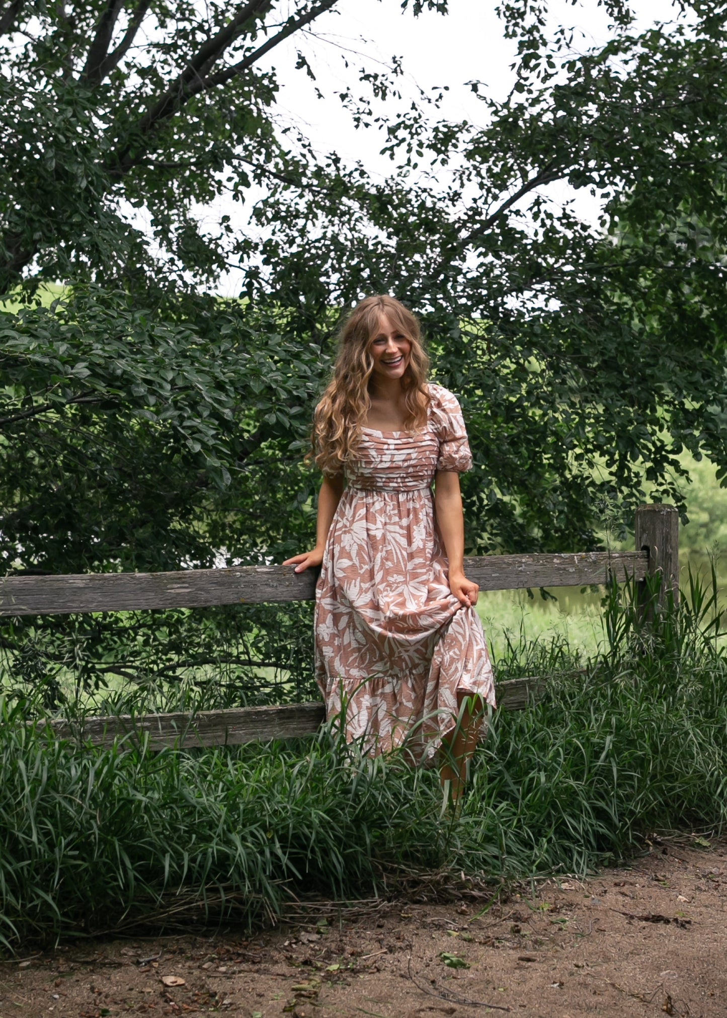 Floral Leaf Print Midi Dress - FINAL SALE