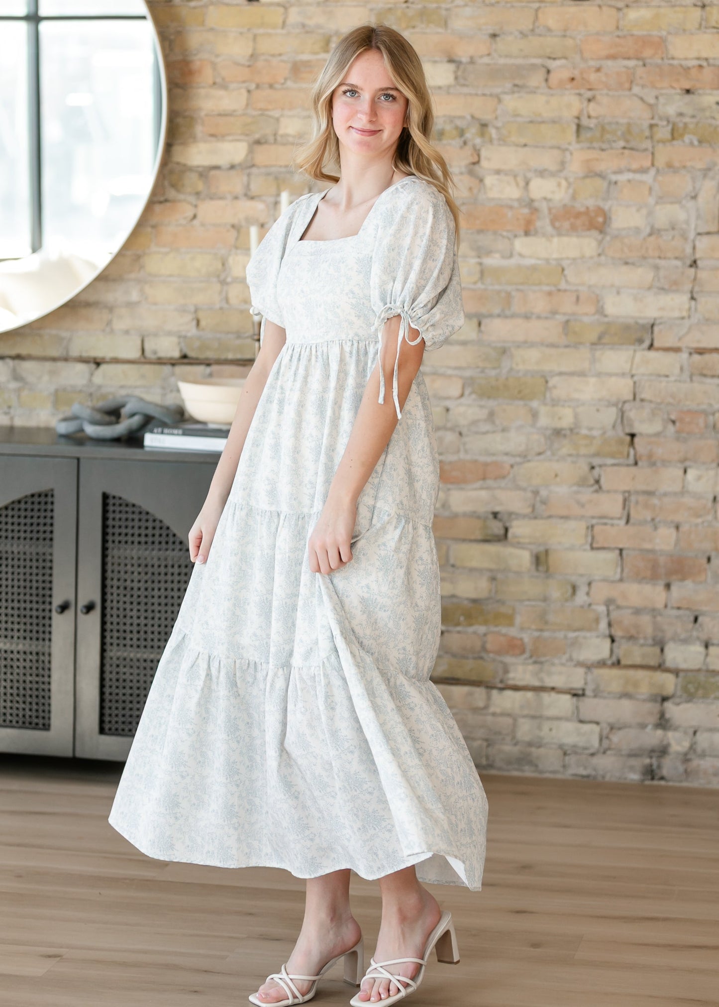 Floral Square Neck Tie Sleeve Maxi Dress