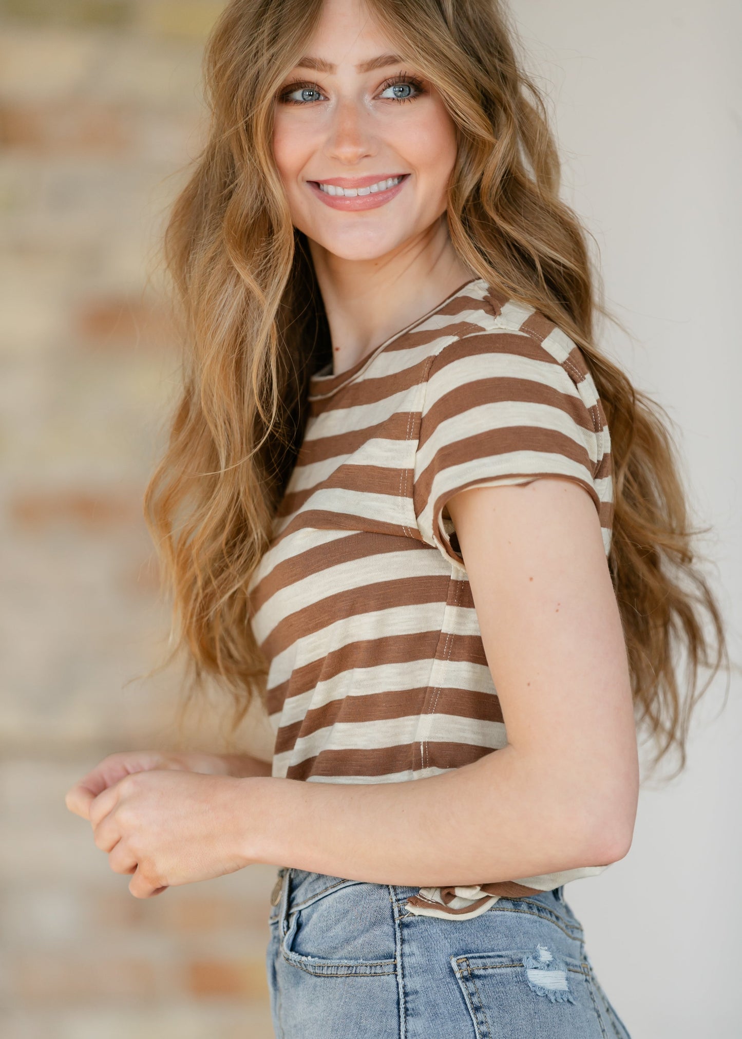 Free People® Nora Taupe Striped Tee