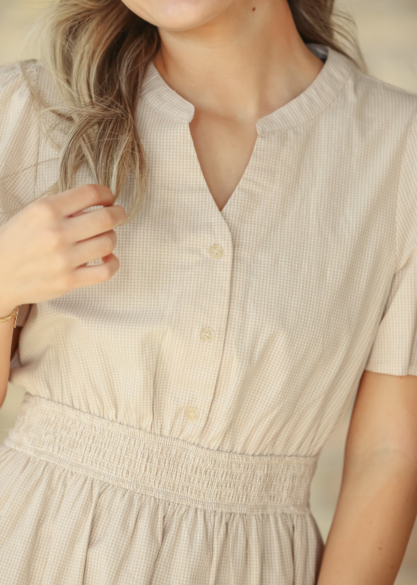 Gingham Half Button Maxi Dress