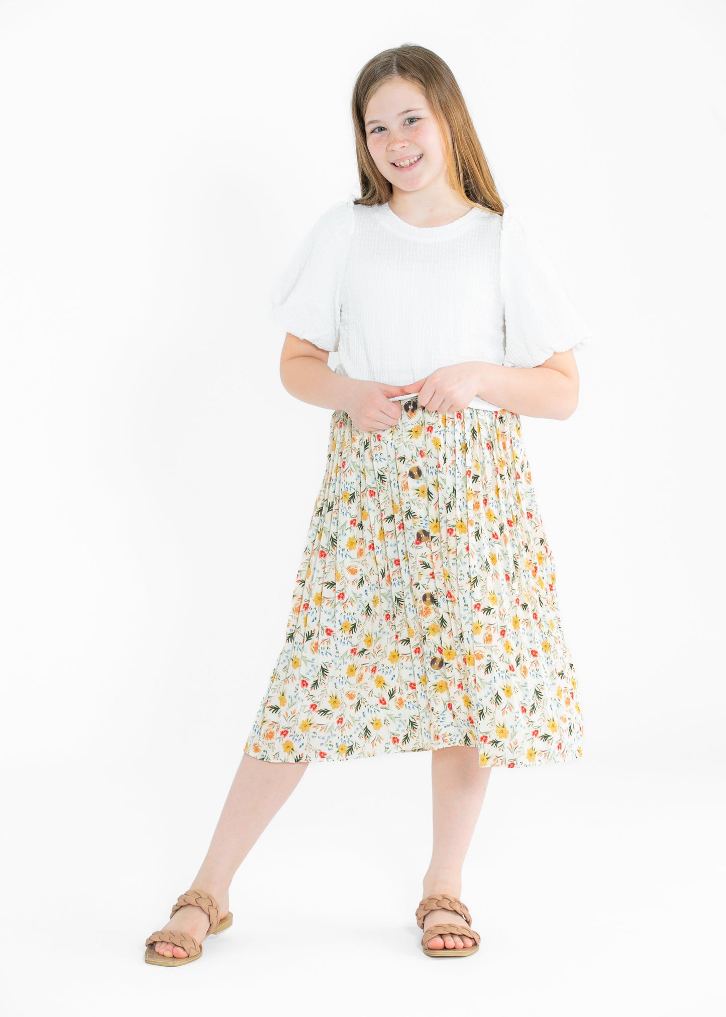 Girls Floral Print Pleated Midi Skirt - FINAL SALE