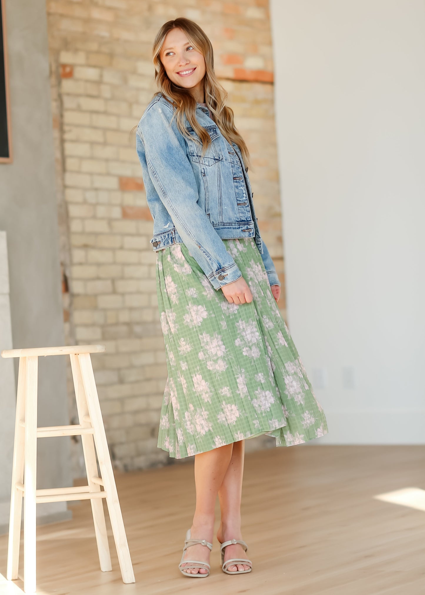Green Floral Pleated Midi Skirt - FINAL SALE