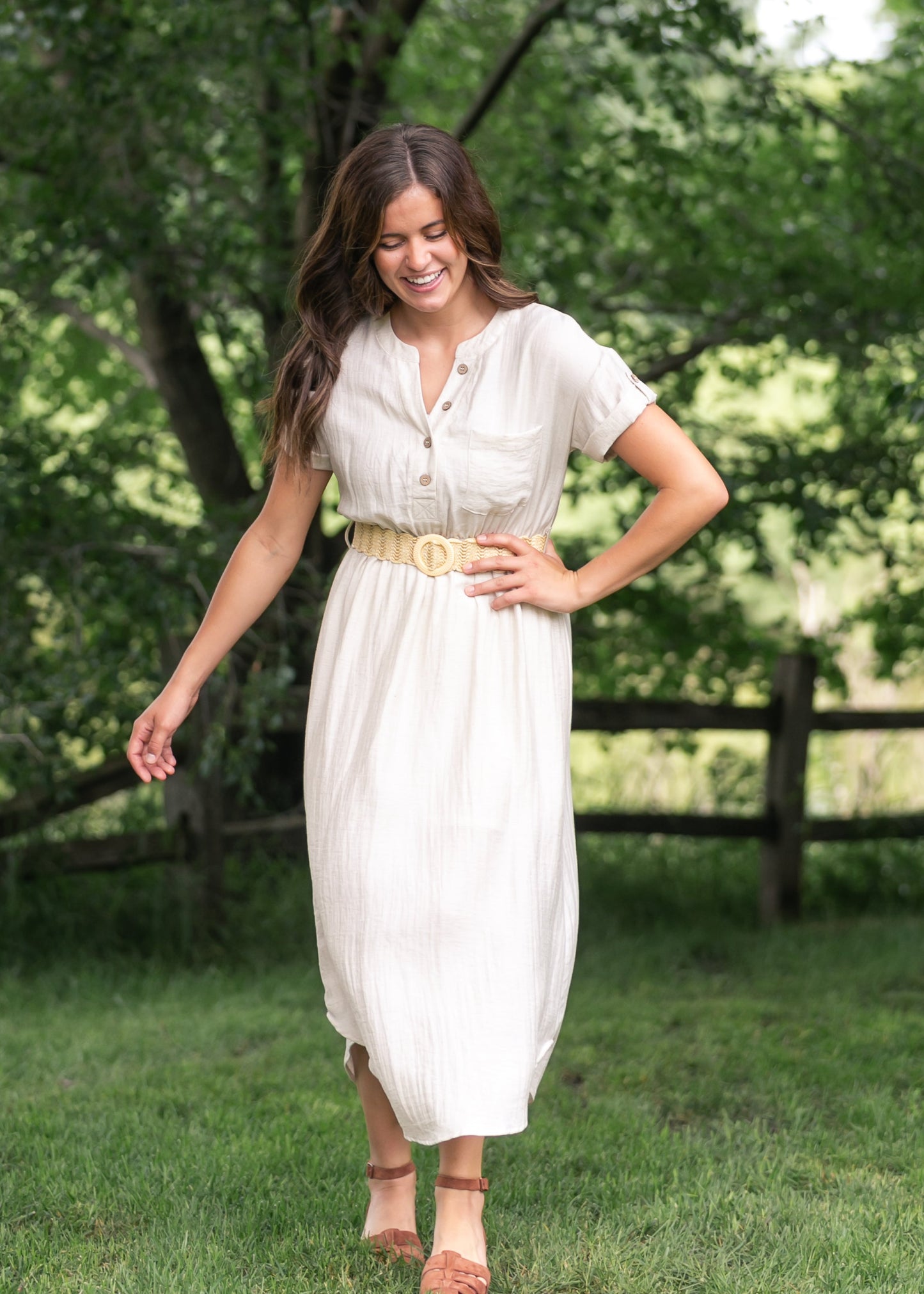 Half Button Belted Shirt Dress