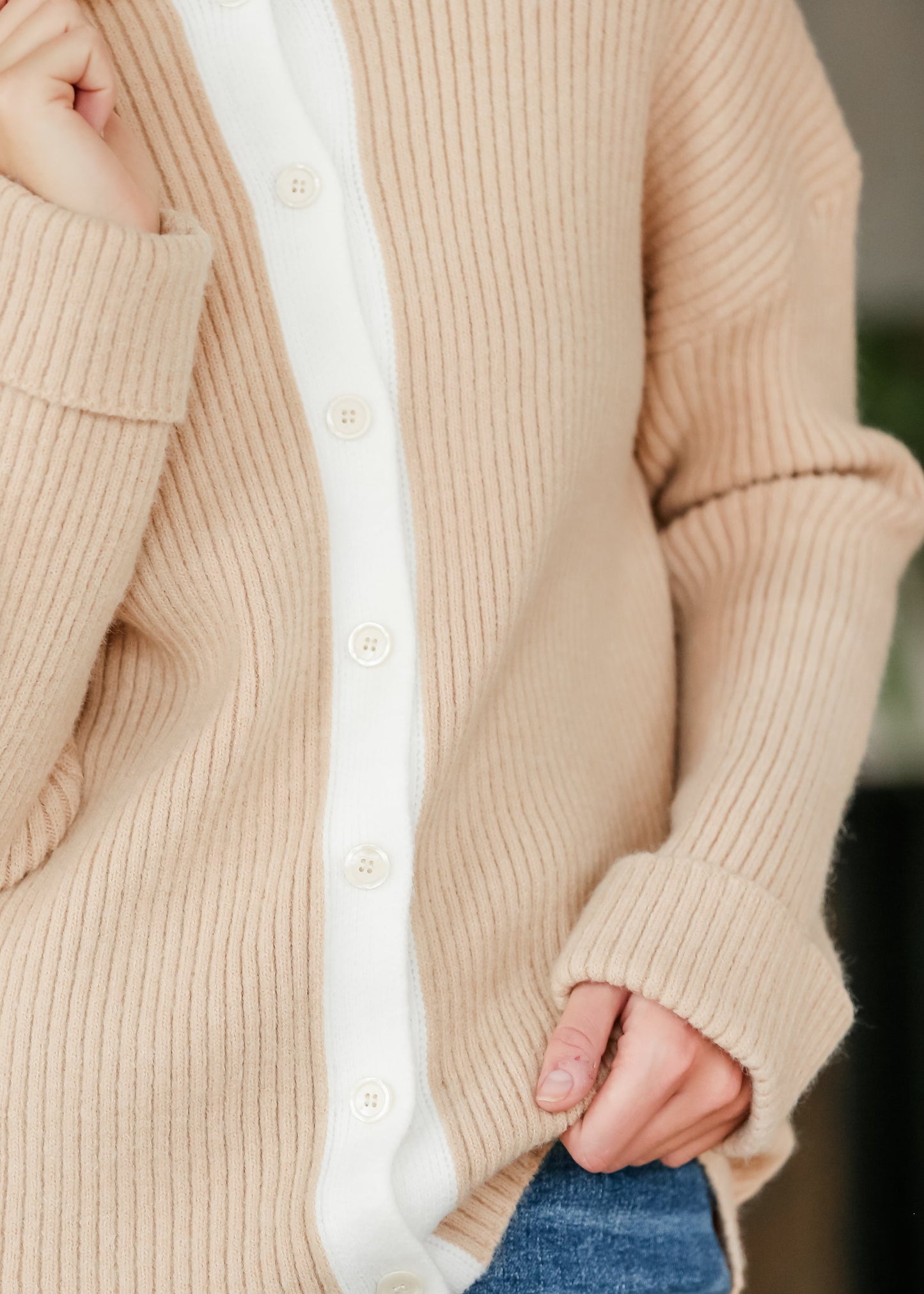 Herminie Two-Tone Button Up Cardigan - FINAL SALE