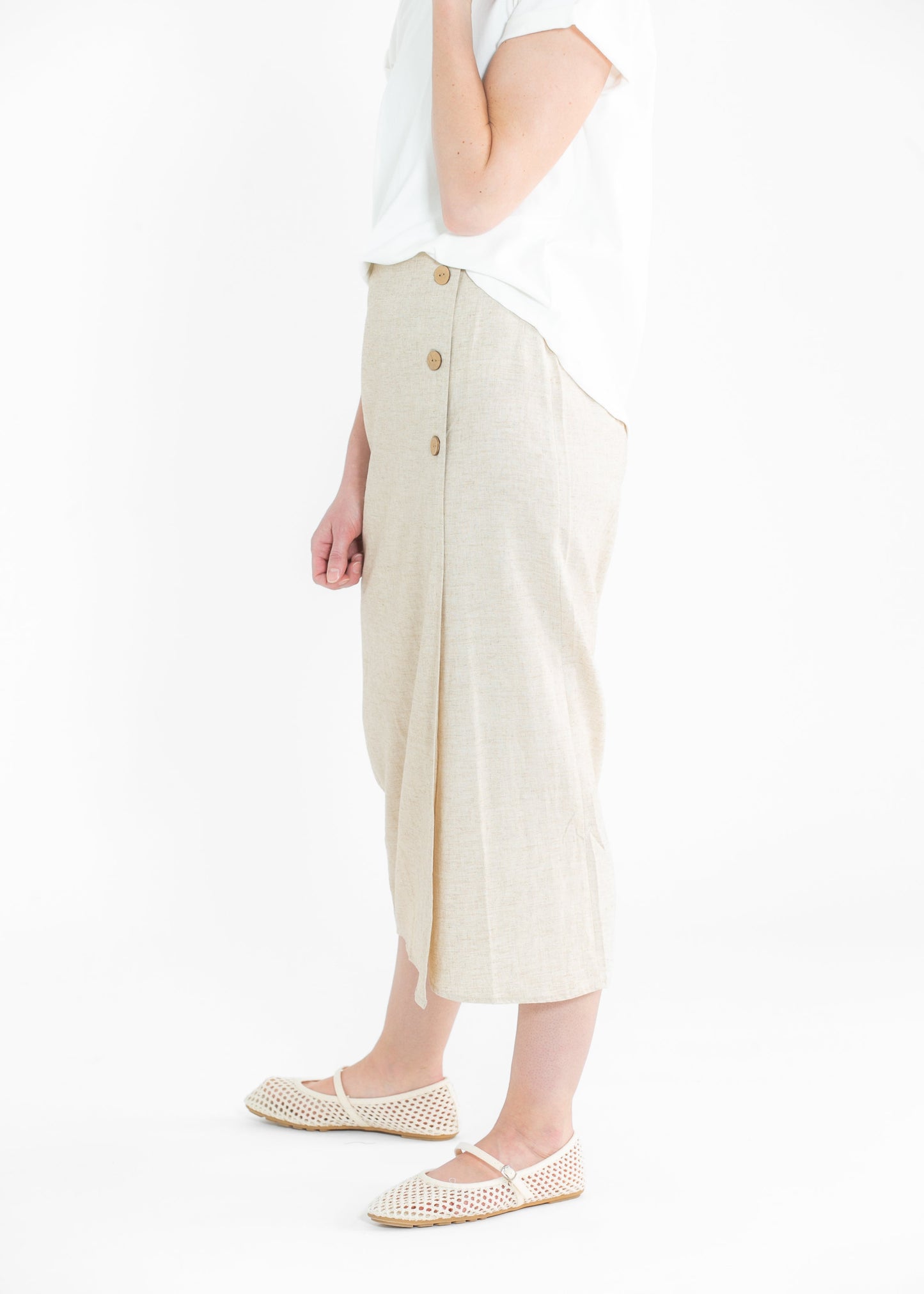 Cleo Linen Blend Button Midi Skirt
