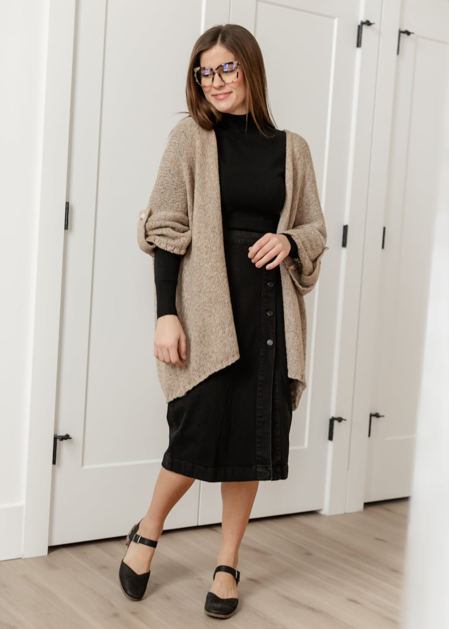 Knit Button Detail Open Cardigan
