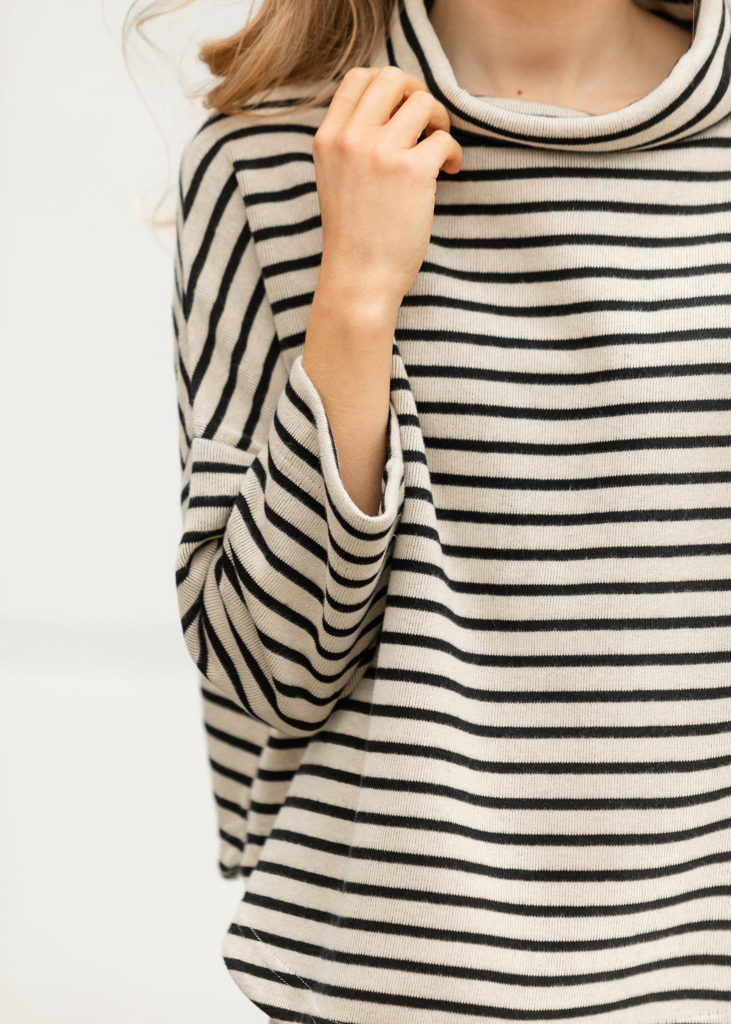 Knit Striped Long Sleeve Turtleneck Top