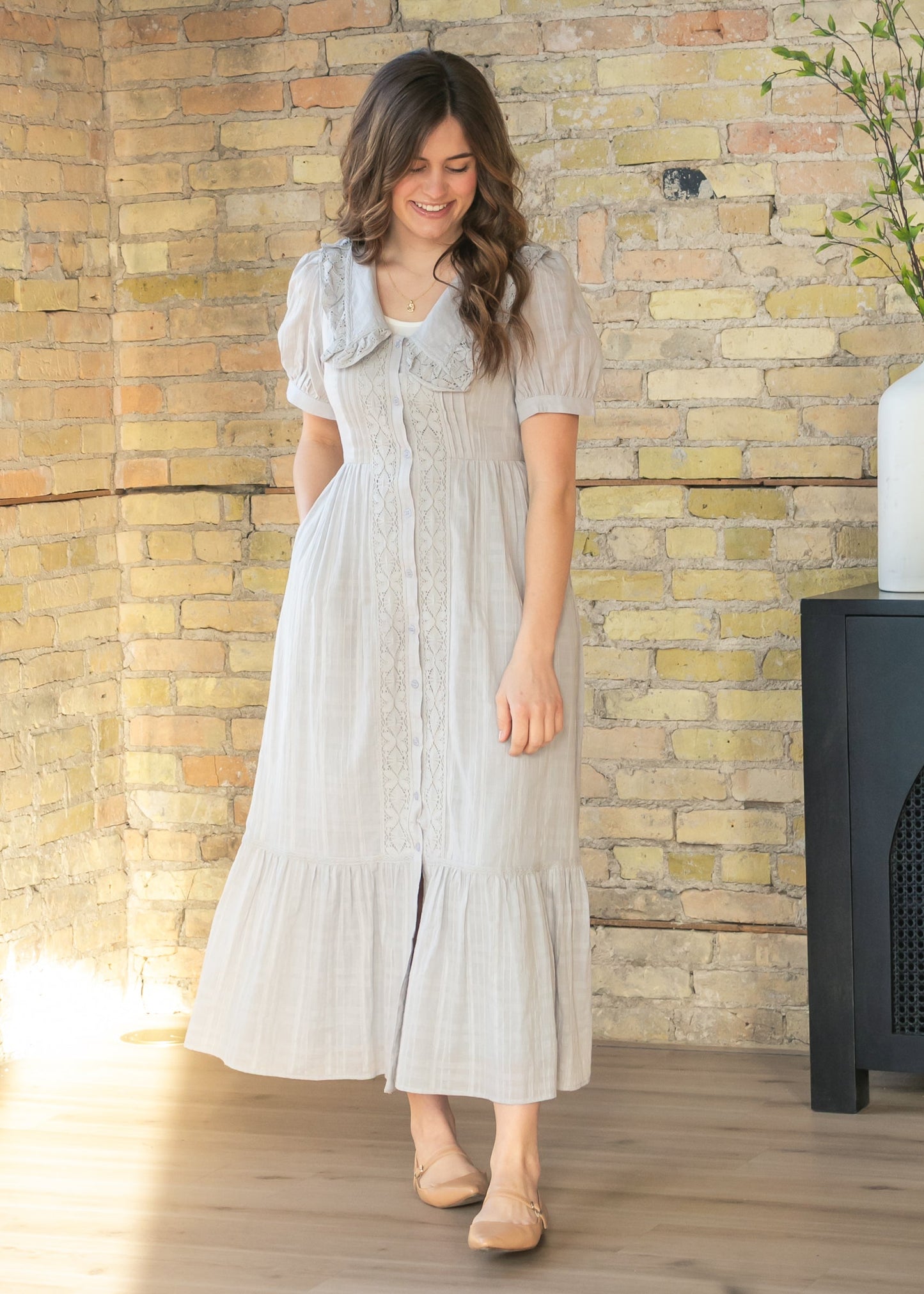 Lace Ruffle V-Neck Maxi Dress
