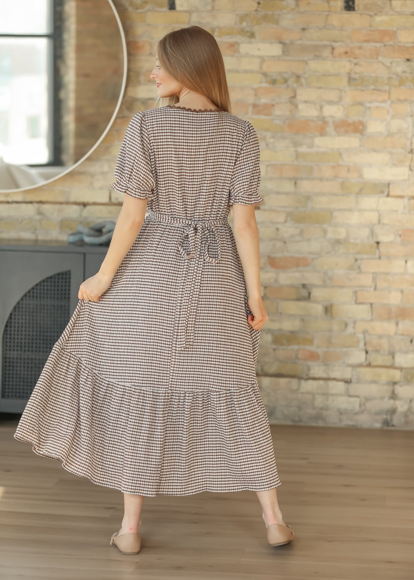 Lace Trim Checkered Maxi Dress