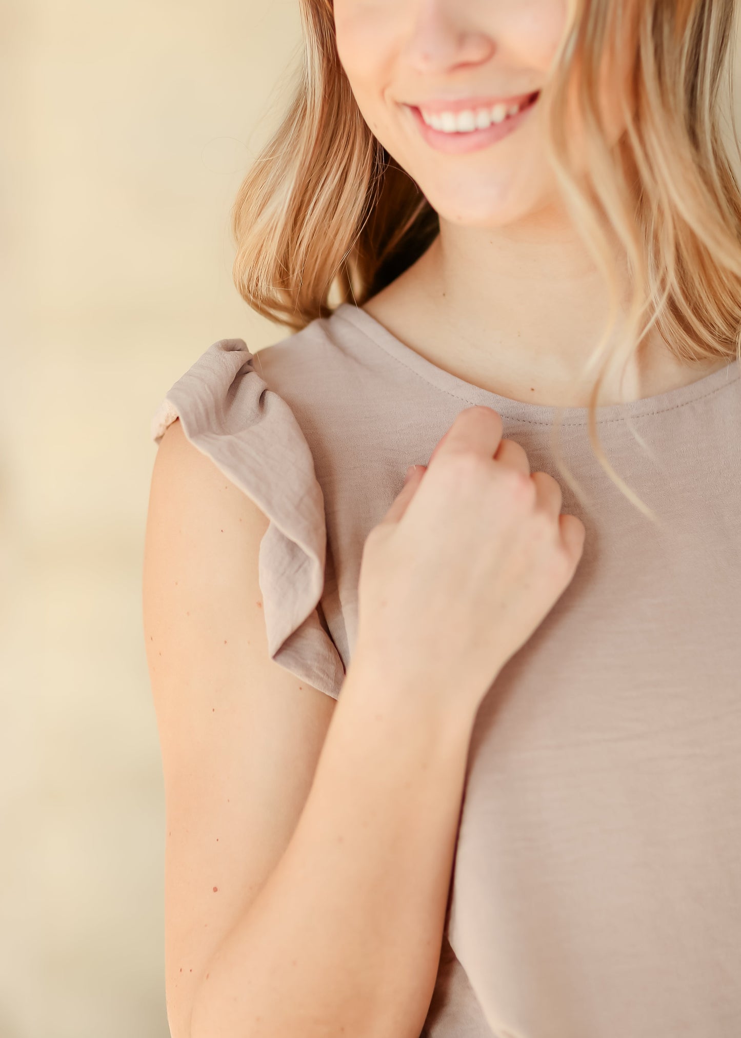 Leanne Camel Ruffle Cap Sleeve Top - FINAL SALE