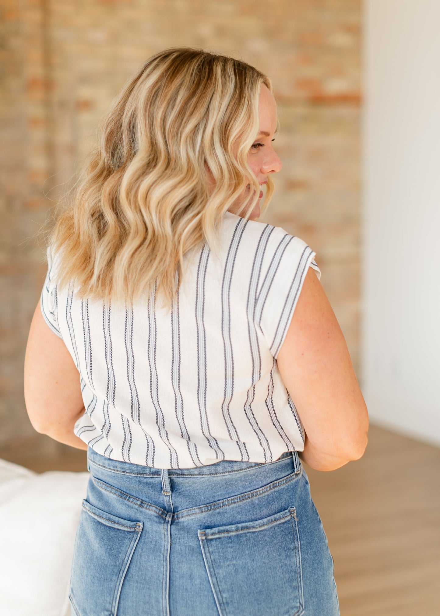 Madison Striped V-neck Short Sleeve Flowy Top - FINAL SALE