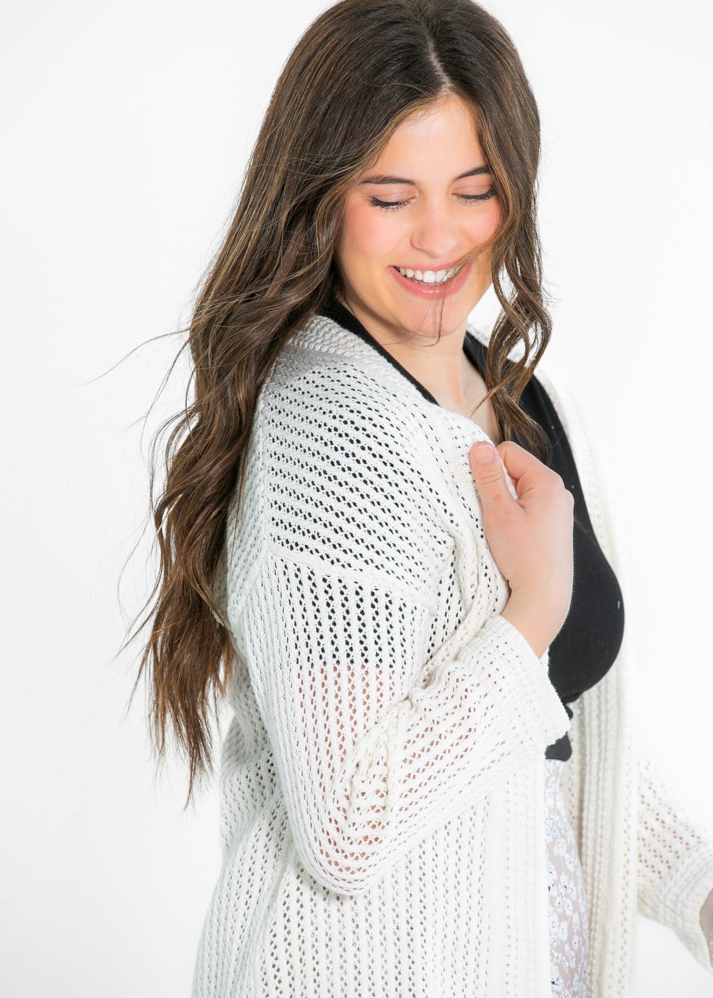 Mindy Textured Knit 3/4 Sleeve Open Cardigan - FINAL SALE