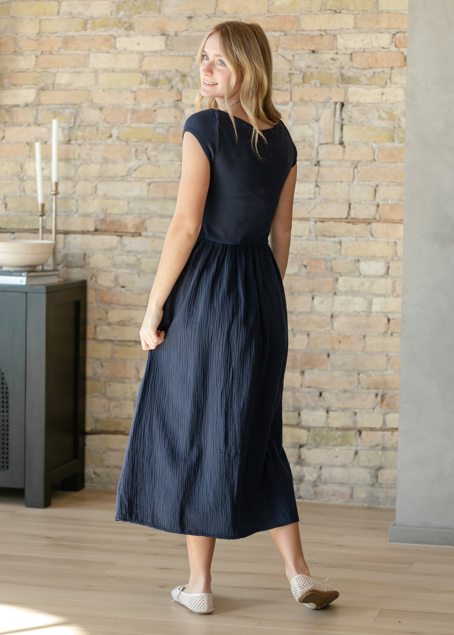 Navy Cotton Boatneck Maxi Dress