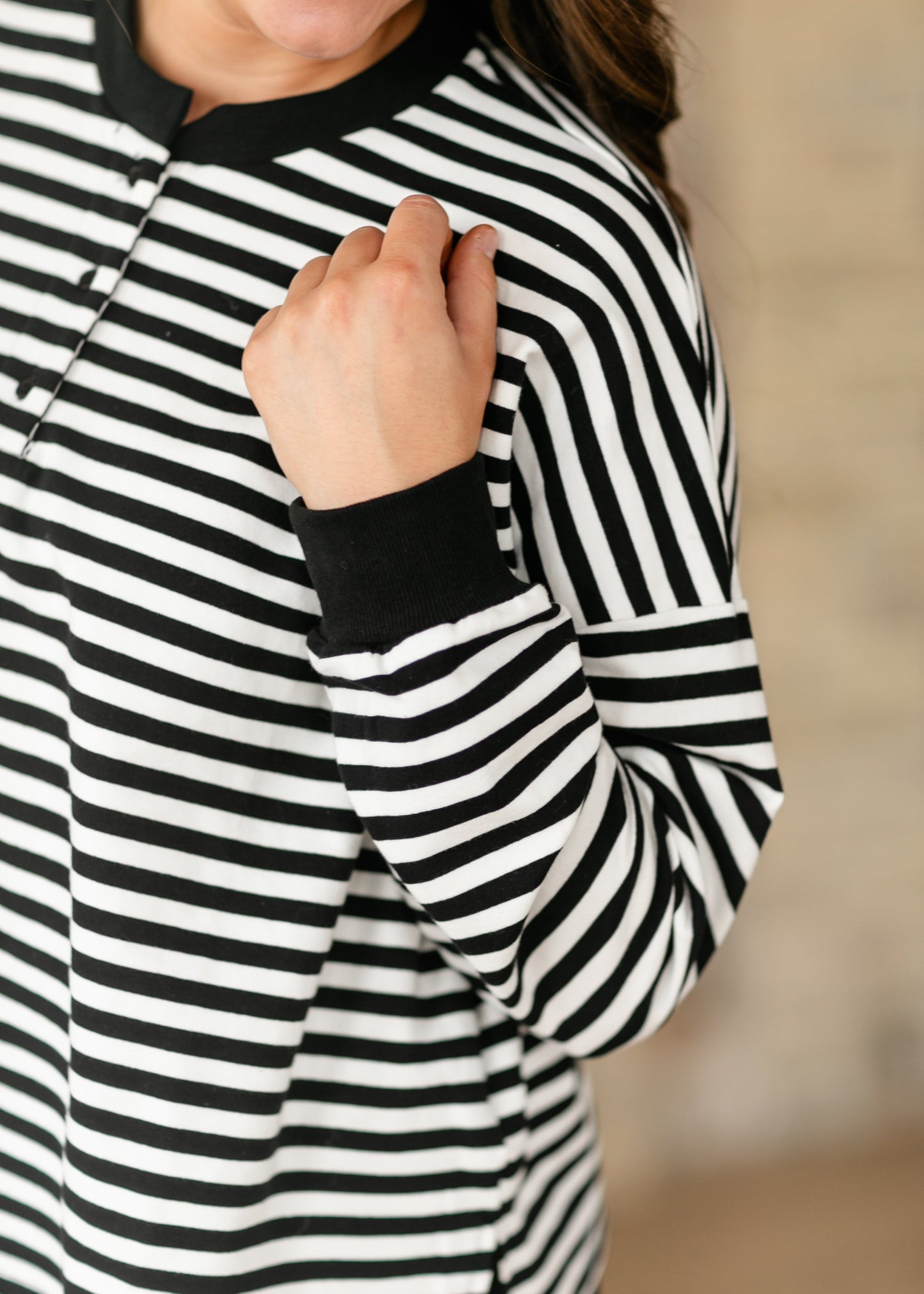 Landon Quarter Button Black Striped Top - FINAL SALE