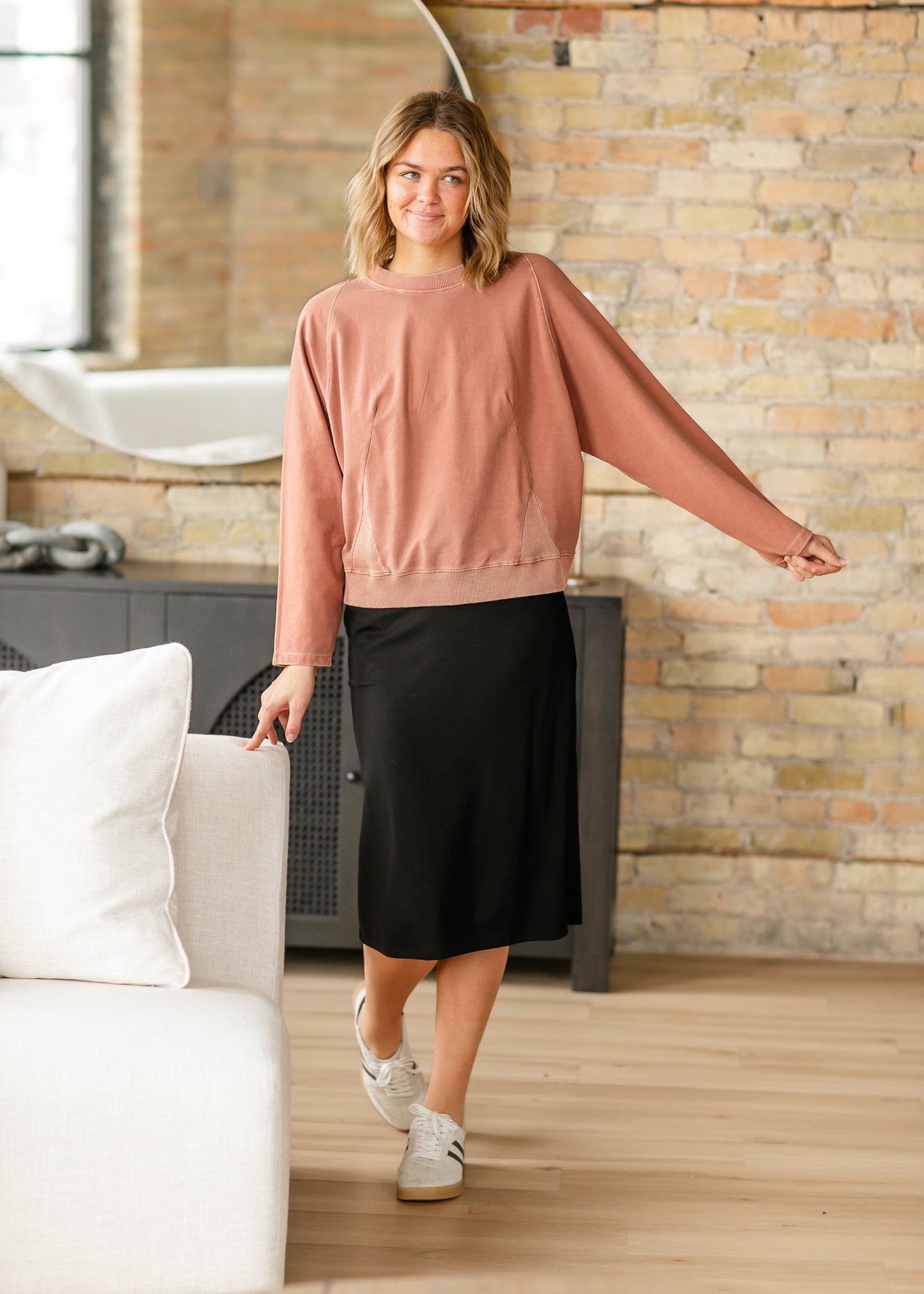 Novie Long Sleeve Front Ribbed Detail Sweatshirt - FINAL SALE