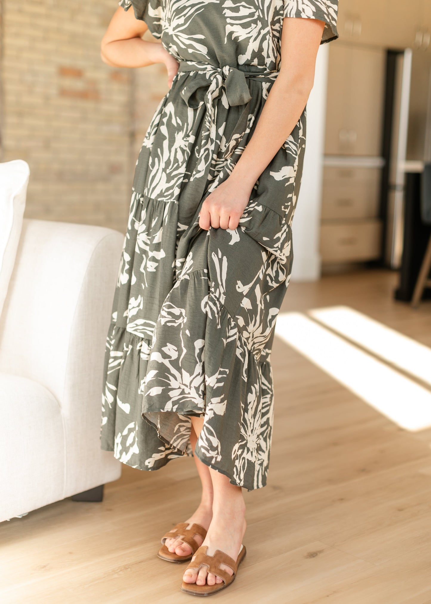 Olive V-neck Floral Tiered Maxi Dress - FINAL SALE