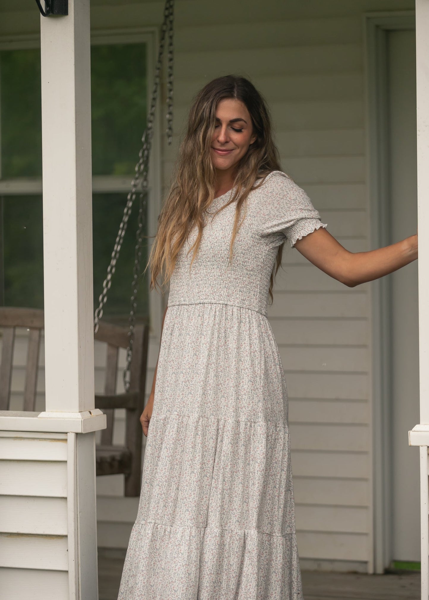 Penelope White Floral Smocked Midi Dress