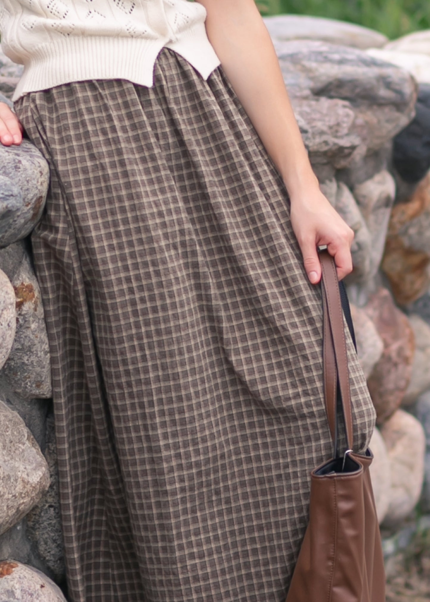 Plaid Cotton Midi Skirt