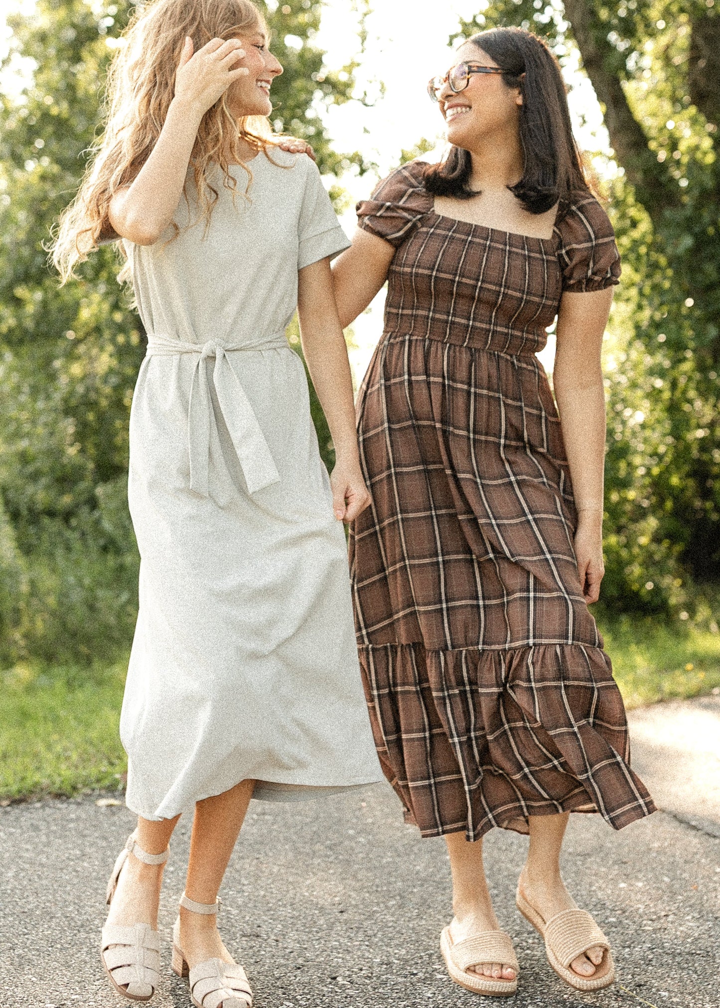 Plaid Smocked Cap Sleeve Midi Dress